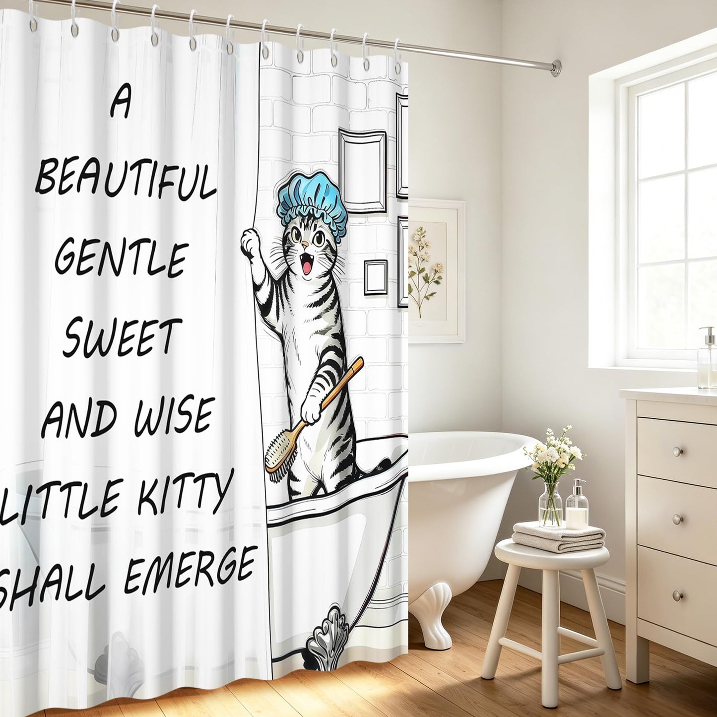 GICDSU Funny Cat Shower Curtain, Black and White Fun Cute Animal Shower Curtains for Bathroom, Farmhouse Waterproof Polyester Fabric Bath Curtain with 12 Hooks, 72x72 Inches