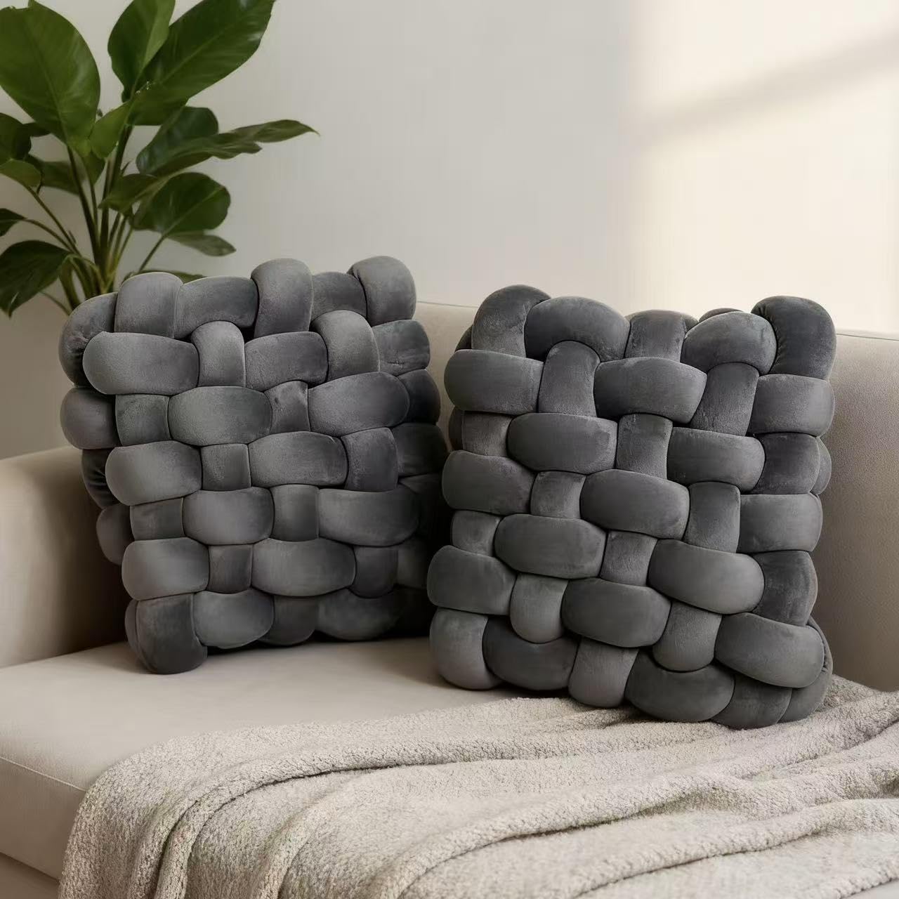 YLBKIKR 2PCS Decorative Knot Throw Pillows for Couch and Sofa, Soft Accent Pillows for Bed and Chair, Modern Home Decor for Living Room, Bedroom, Dorm and Nursery 12 inches * 13 inches (Dark Grey)