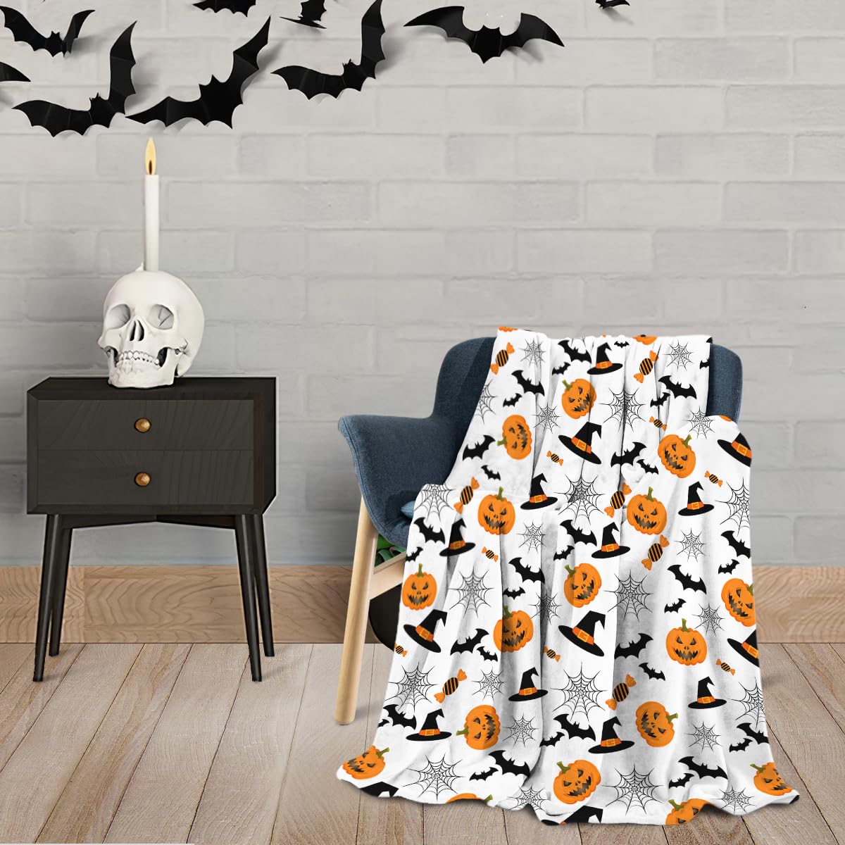 ARESD Halloween Blanket Throw Pumpkin Spider Webs Candy and Black Cats Print on Fleece Flannel Blanket for Sofa Bed Couch Chair Halloween Decorations 50X60 Inches