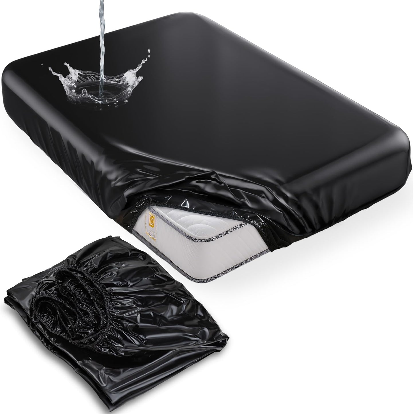 Black Vinyl Queen Mattress Protector Waterproof for Essential Oil Massage Spa, Fits 60x80in (152x203cm), Wipe Clean PVC Mattress Cover Stain & Water Proof Bed Cover Queen Fitted Sheet for Nuru Massage