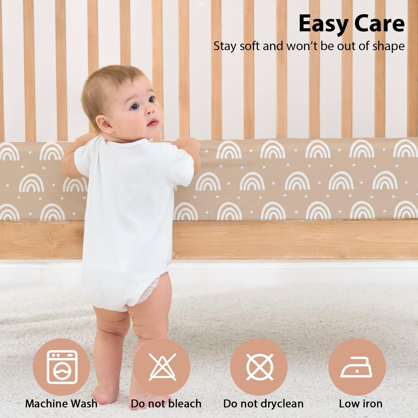 FIEMOL Baby Crib Sheets for Boys and Girls, 3 Pack Fitted Toddler Bed Sheets Neutral for 52”x28” Standard Crib and Toddler Mattresses, Super Soft Microfiber Orange Sun Rainbow