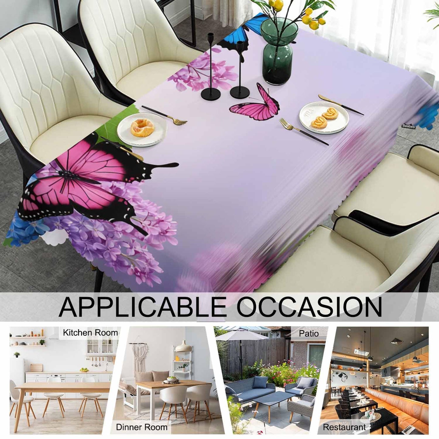 Beabes Butterfly Kitchen Tablecloth Nature Flowers Butterflies Indoor Outdoor Table Cover Anti-Oil Table Cloths for Wedding Banquet Dinner Tablecloths, 52x70 Inch(4-6 Seats) Blue Purple
