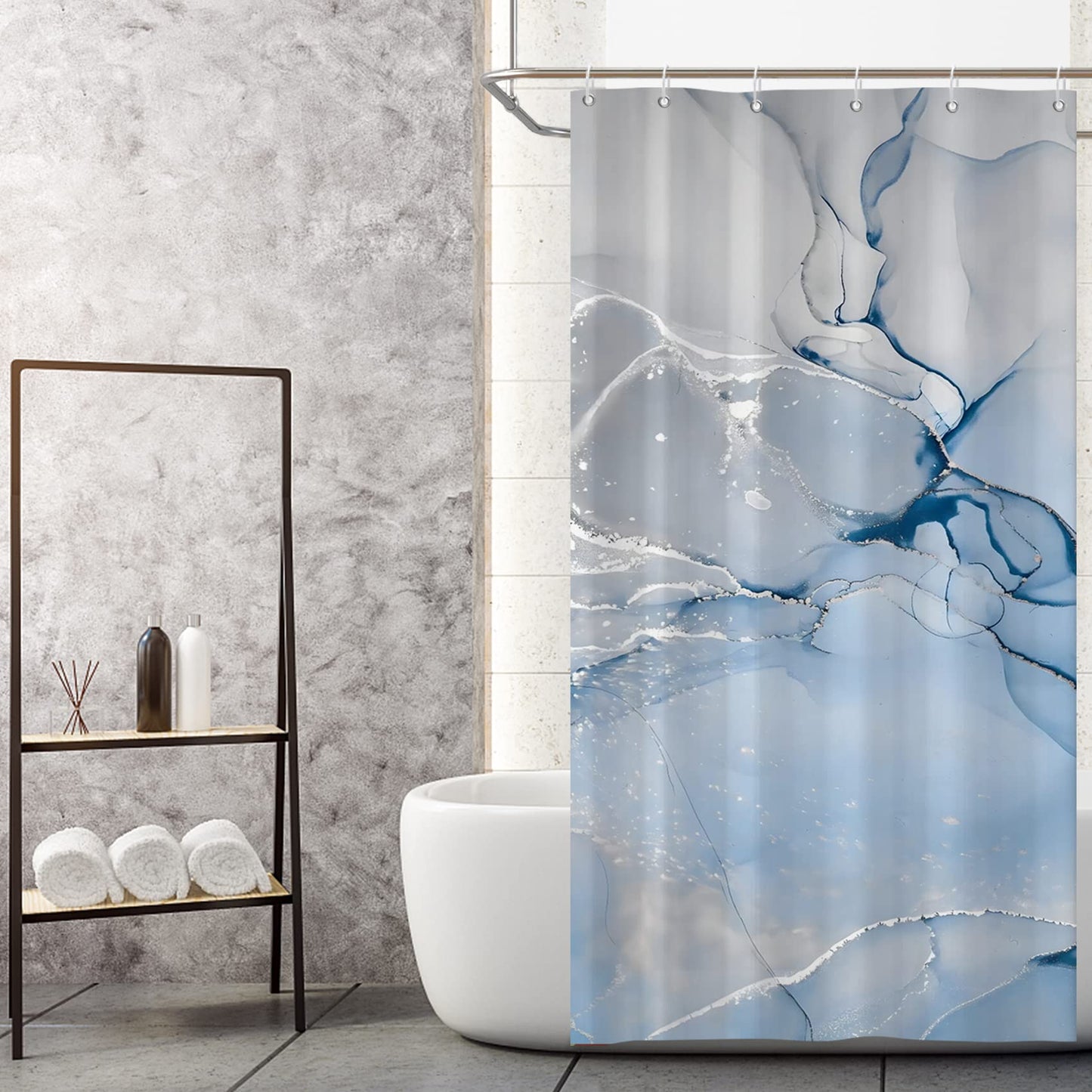 AWERT Blue Marble Shower Curtain for Bathroom Modern Blue White Marble Ink Shower Curtain with Hooks Washable Bathroom Accessories Bathtub Decor 48x72inch