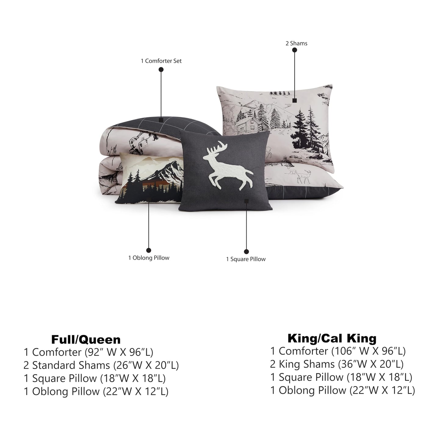 Bebejan Rocky Mountains 5 Piece Comforter Set, 100% Cotton Sateen, 220 Thread Count, Ivory Reversible Bedding Comforter Set, 1 Comforter, 2 Shams & 2 Pillows (King/Cal King)