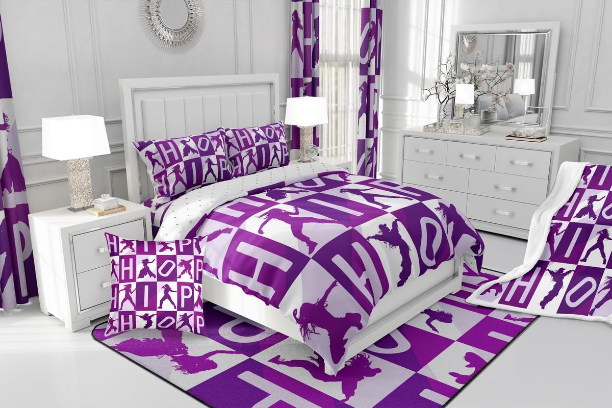 Feelyou Hip Hop Style Throw - Street Dance Fleece Sherpa Blanket for Couch, Chair, Sofa - Warm Plush Throw 50"x60" - Purple Design - Room Decor - Youth