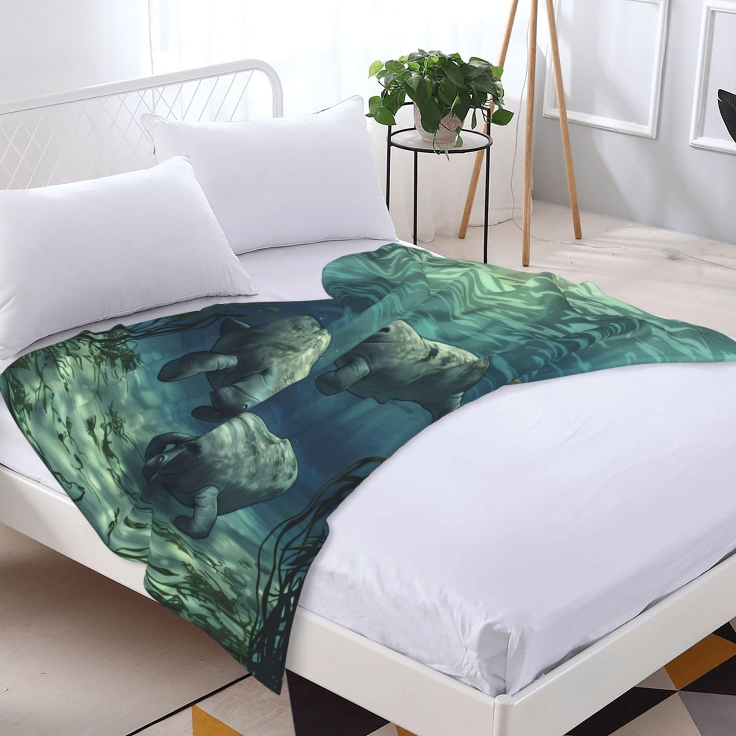 Cute Manatee Blanket Gifts for Women Manatee Lovers, Ocean Manatees Themed Throw Blankets, Soft Cozy Lightweight Plush Throws for Living Room Sofa Couch Home Decor 50x60in