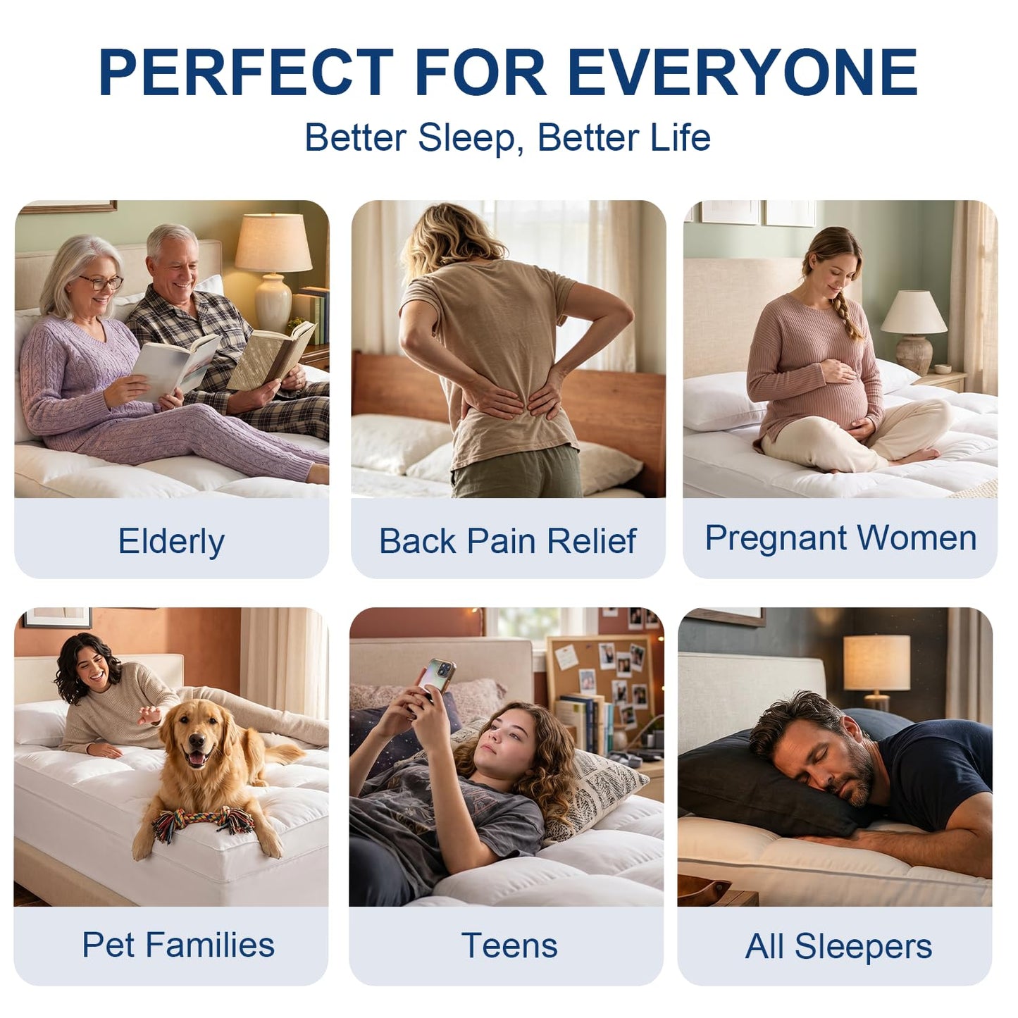 CHOKIT Queen Mattress Topper, Extra Thick Pillow Top Mattress Pad for Back Pain Relief, Cooling Bed Topper Mattress Cover with 8-21 Inch Deep Pocket