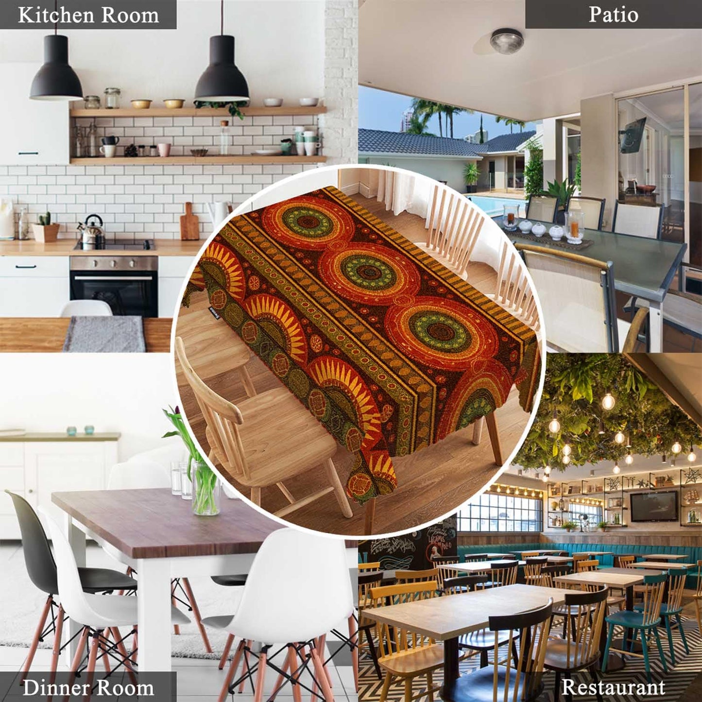 Swono Tribal Pattern Table Cover Ethnic Geometric African Stripes Red 50x72 Inch Table Cloth for Rectangle Tables Buffet Parties Coffee BBQ and Dinning Tablecloth