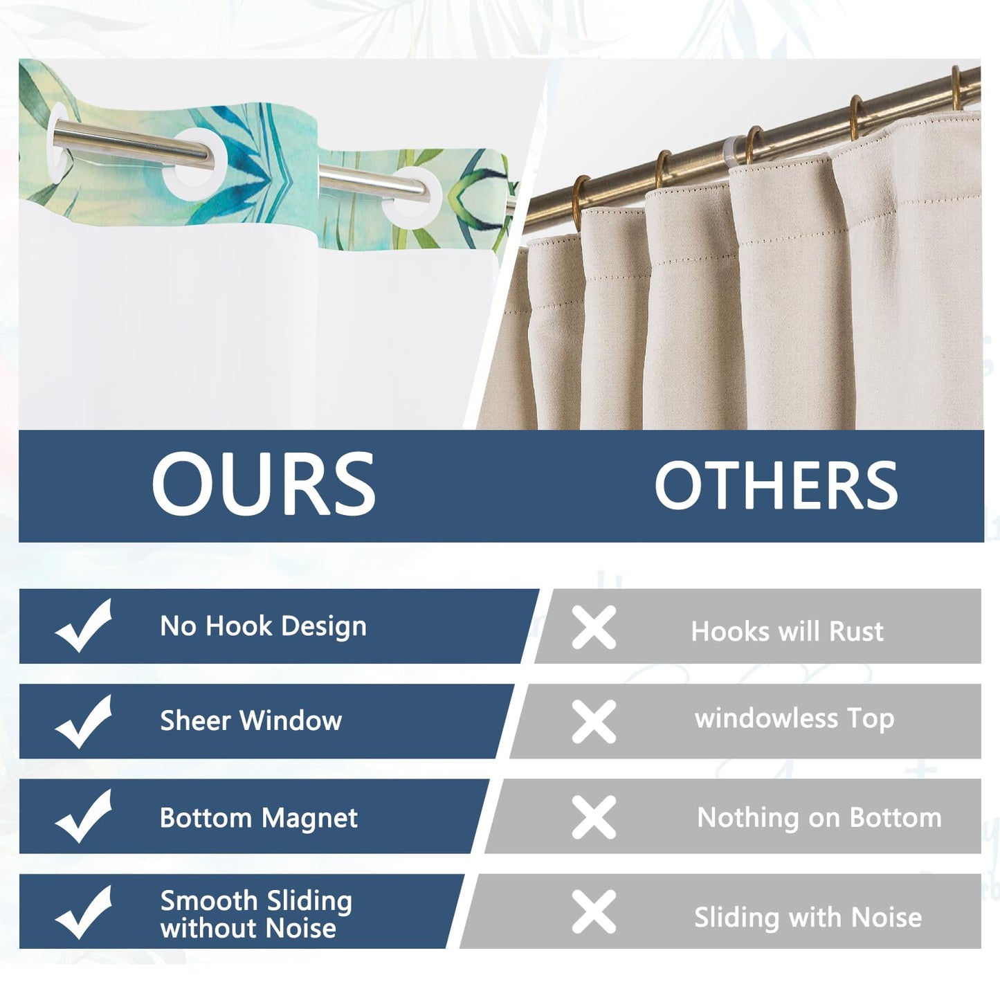 NAEMBCU No Hook Shower Curtain with Liner 71x74 Inch