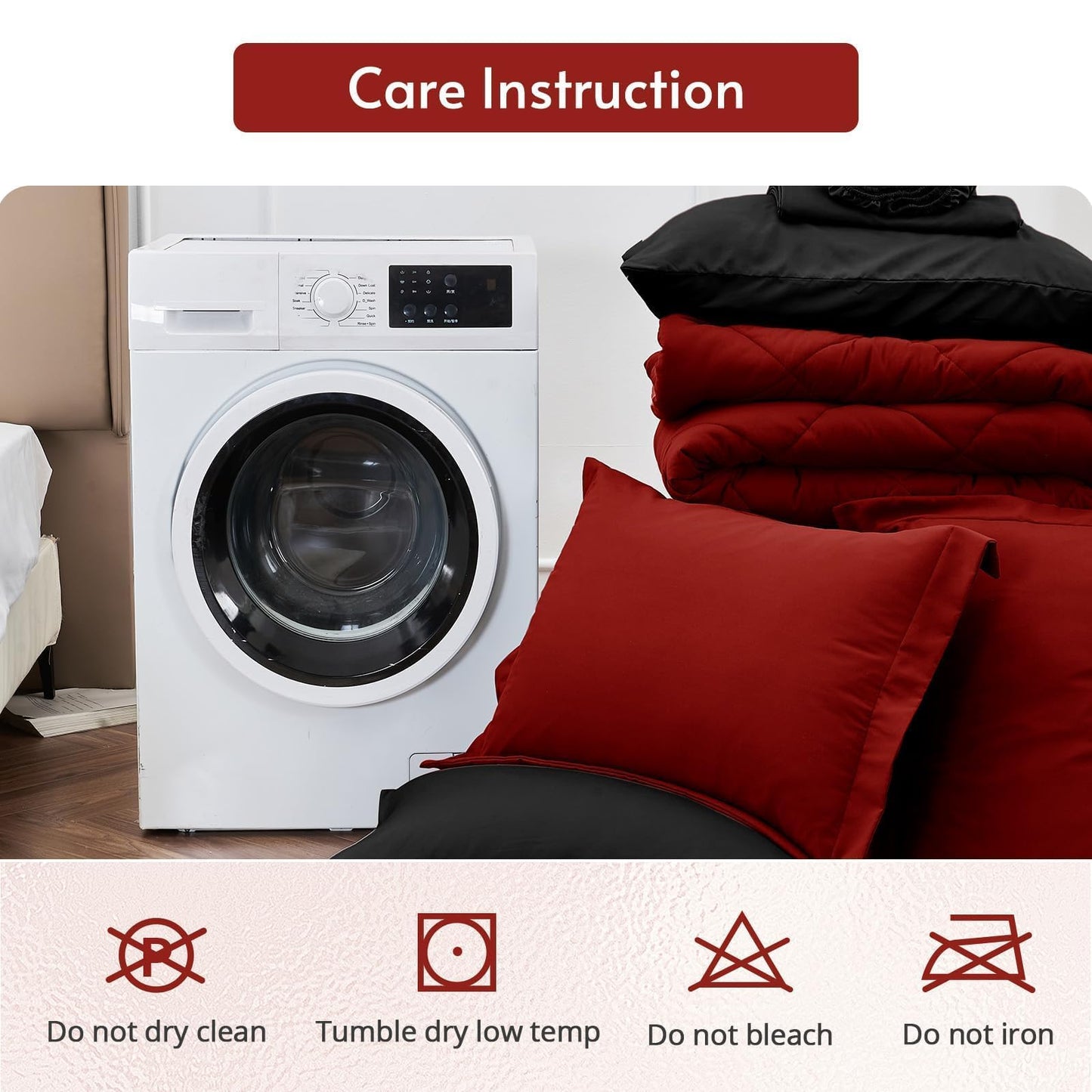 MUXHOMO 7 Pieces Queen Comforter Set, Reversible Bed in a Bag Queen Size, All Season Bedding Set with Comforter, Flat Sheet, Fitted Sheet, Pillowcases & Shams, Red & Black