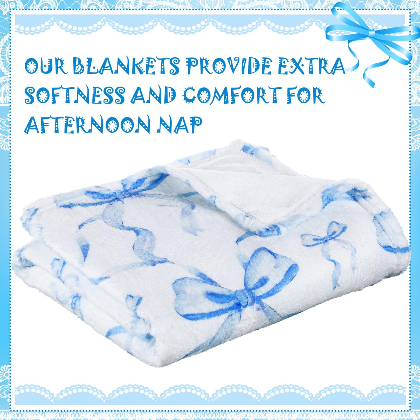 Buryeah Blue Bow Throw Blanket Valentine's Day Galentines Day Gifts Preppy Blanket Coquette 50 X60 Flannel Soft Cute Bow Lightweight Aesthetic Room Decor for Women Friends for Sofa Couch Travel Bed