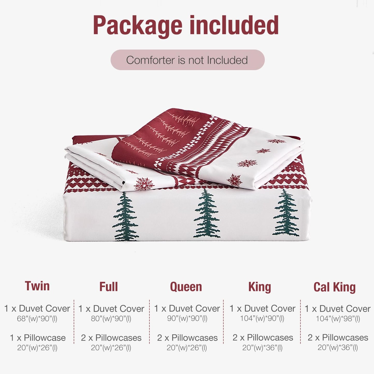 Lekesky Duvet Cover King Size,3 Pieces Reversible Red Plaid Reindeer Snowflake Winter Bedding Set with Zipper Closure and Corner Ties(1 Duvet Cover 104''×90'' inches + 2 Pillowcases)