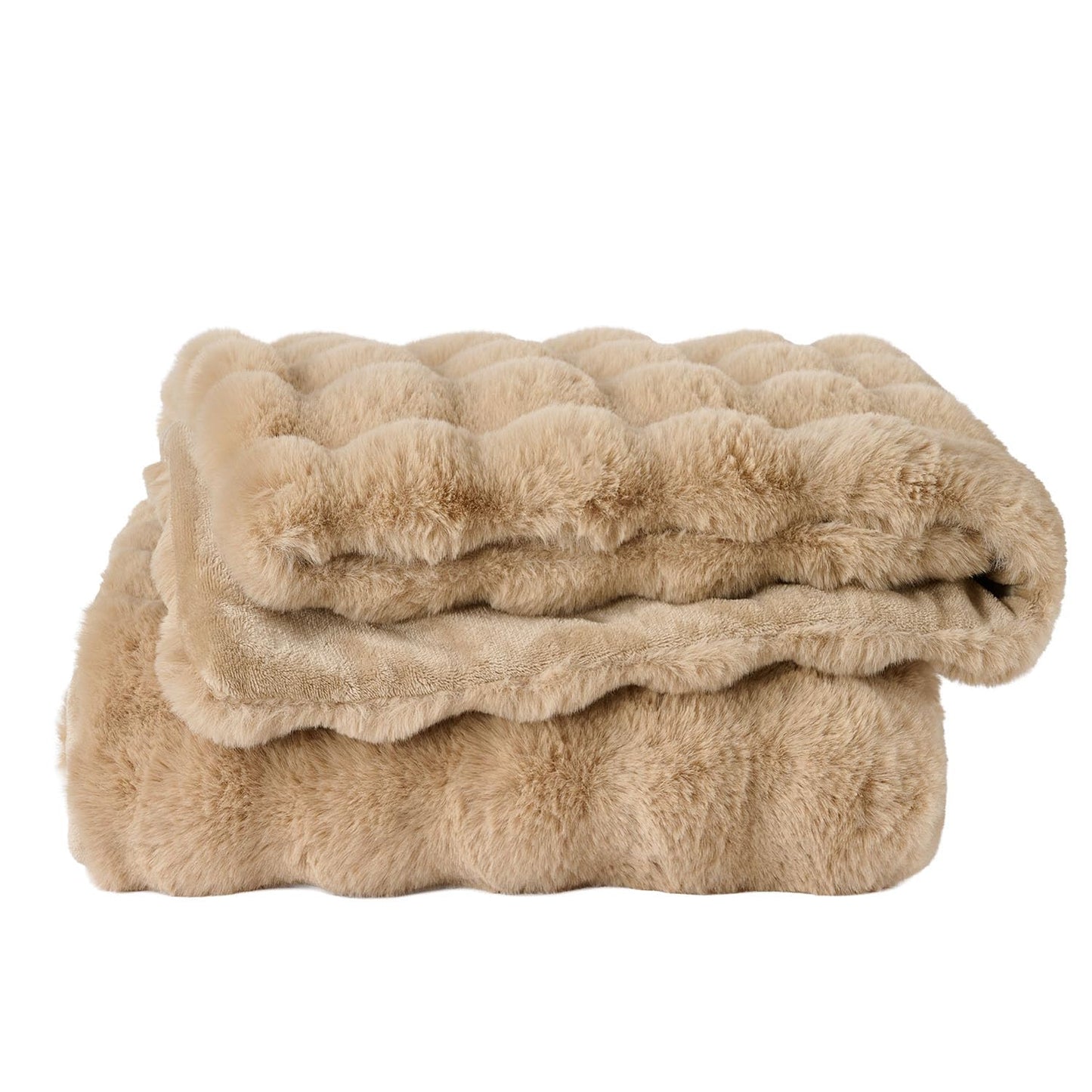 Lotus Karen Faux Fur Throw Blanket Khaki - Big Bubble Rabbit Fluff Blanket for Couch, Small Fluffy Fuzzy Cozy Blanket, Thick Furry Plush Shaggy Blankets, 50x60 Inches