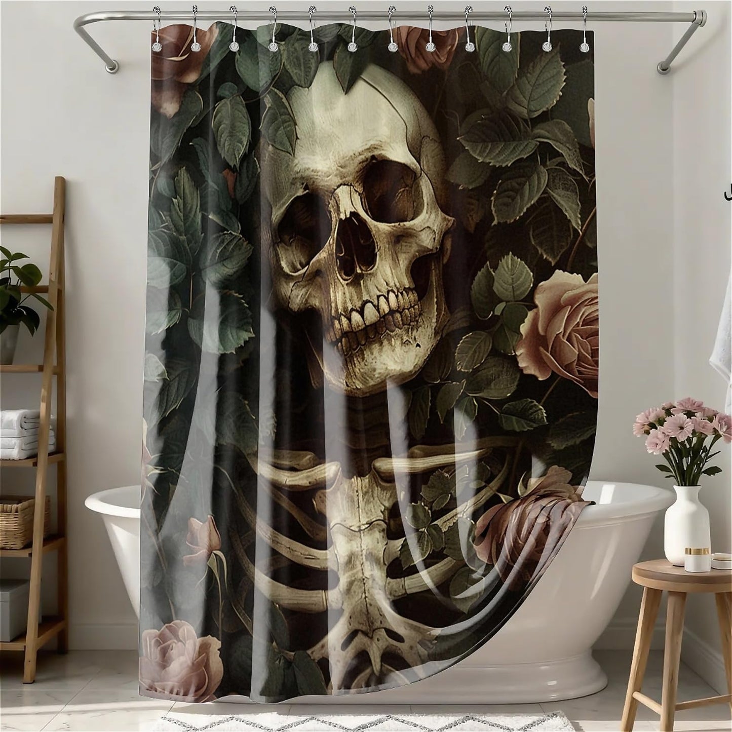 TANGXUNFA Dark-Fantasy-Skeleton Shower Curtain for Bathroom, Water-Resistant Long Shower Curtain Set 72x72 Inch with Metal Grommets and 12 Metal Hooks