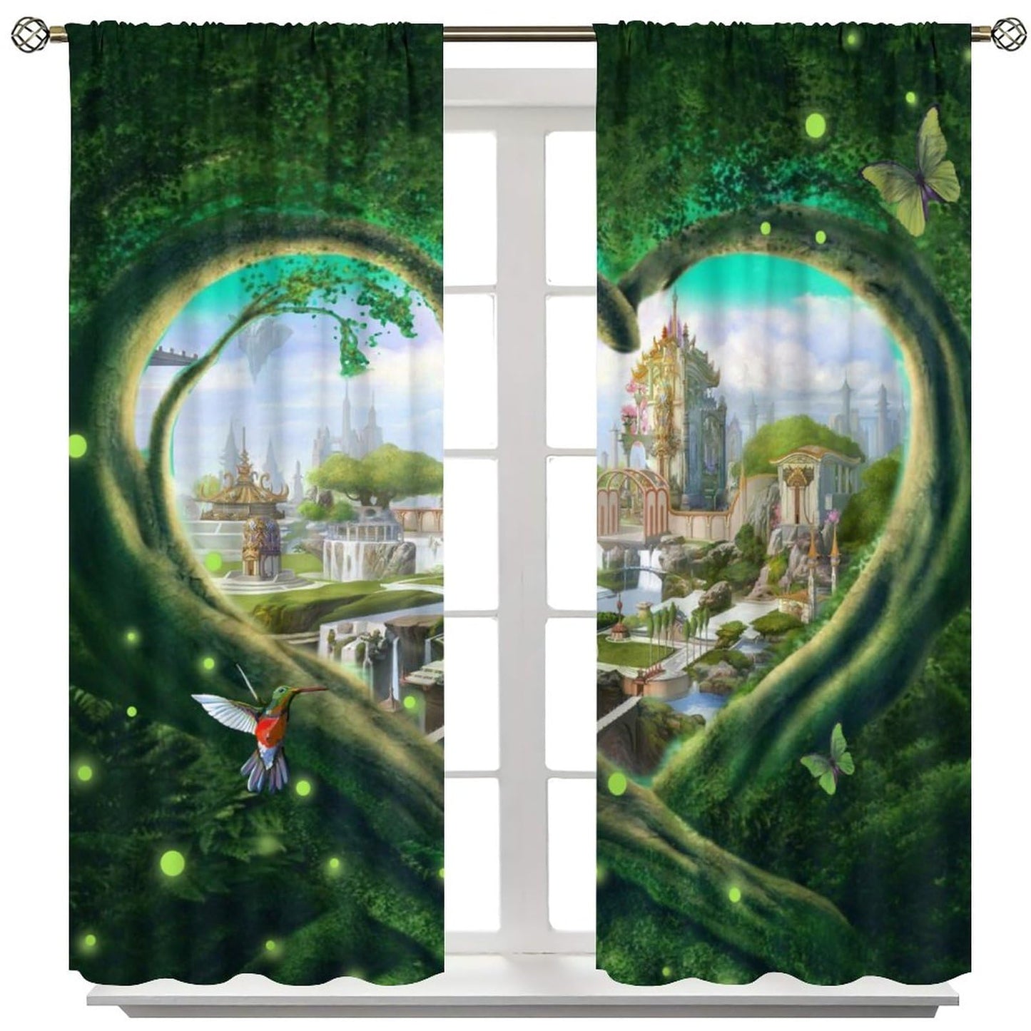Magic Forest Curtain Fantasy Castle Fairy Tale Wonderland Romantic Valentine's Day Plants Flowers for Children Room Bedroom Curtains Window Drapes 2 Panels 42x45 Inch