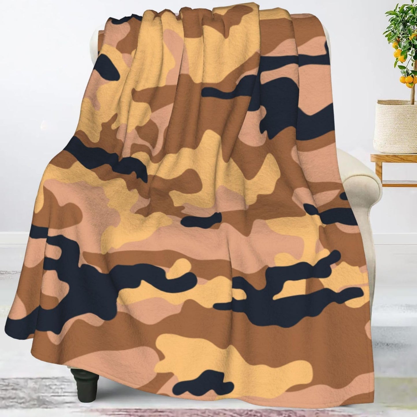 Perinsto Military Camo Throw Blanket Ultra Soft Warm All Season Camouflage Decorative Fleece Blankets for Bed Chair Car Sofa Couch Bedroom 60"X50"