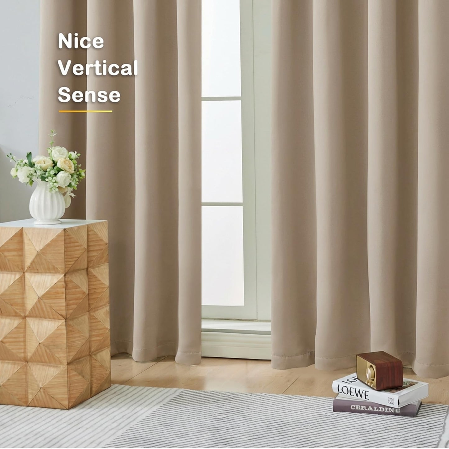 OVZME Blackout Curtains for Bedroom 63 Inch Length 2 Panels, Protect Privacy Thermal Insulated Solid Curtains for Living Room, Rod Pocket Window Treatment Blackout Drapes, 2x40Wx63L, Biscotti Beige
