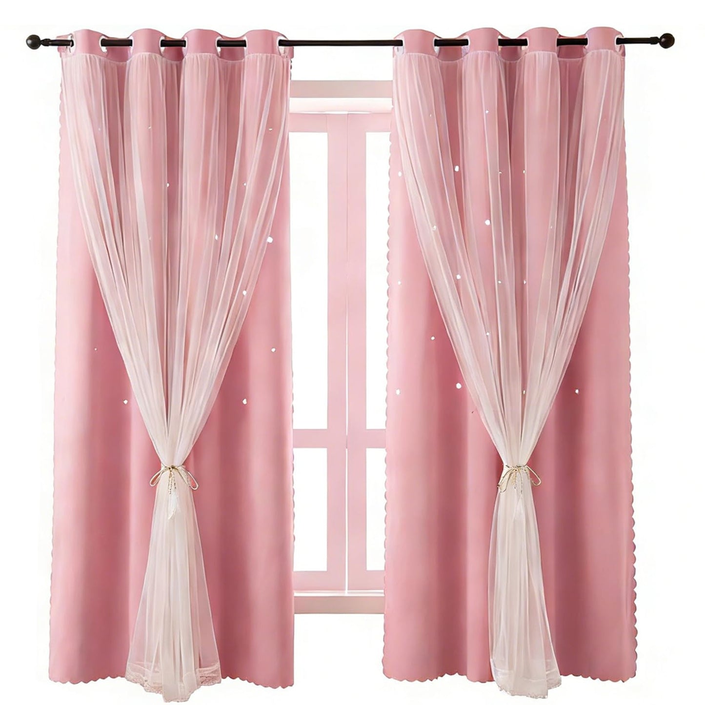 Cute Star Blackout Curtains for Girls Bedroom, Princess Curtains, W40X L63
