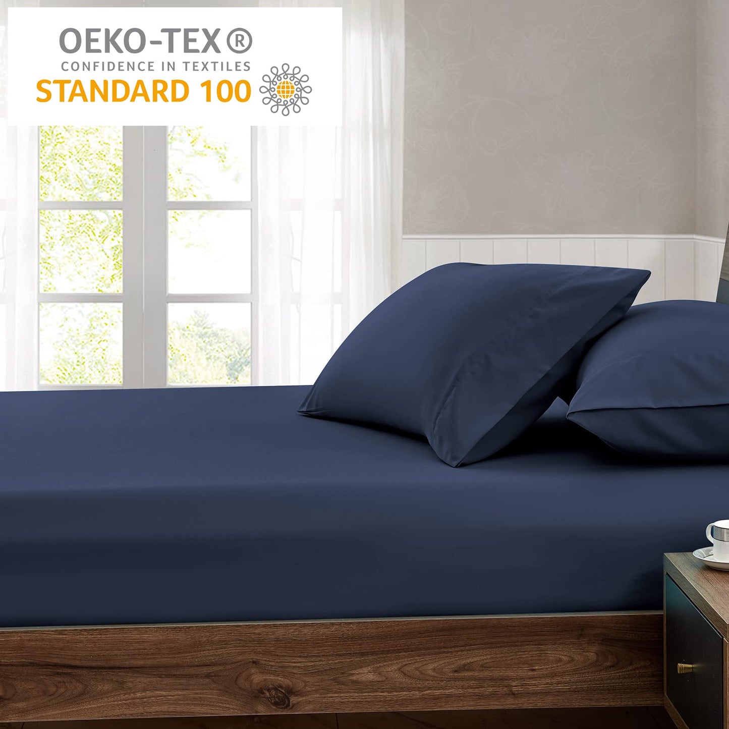 FreshCulture Queen Fitted Sheet - Hotel Quality, Ultra Soft & Breathable Brushed Microfiber, Deep Pocket, Cooling Fitted Sheets for Queen Size Bed (Navy Blue)
