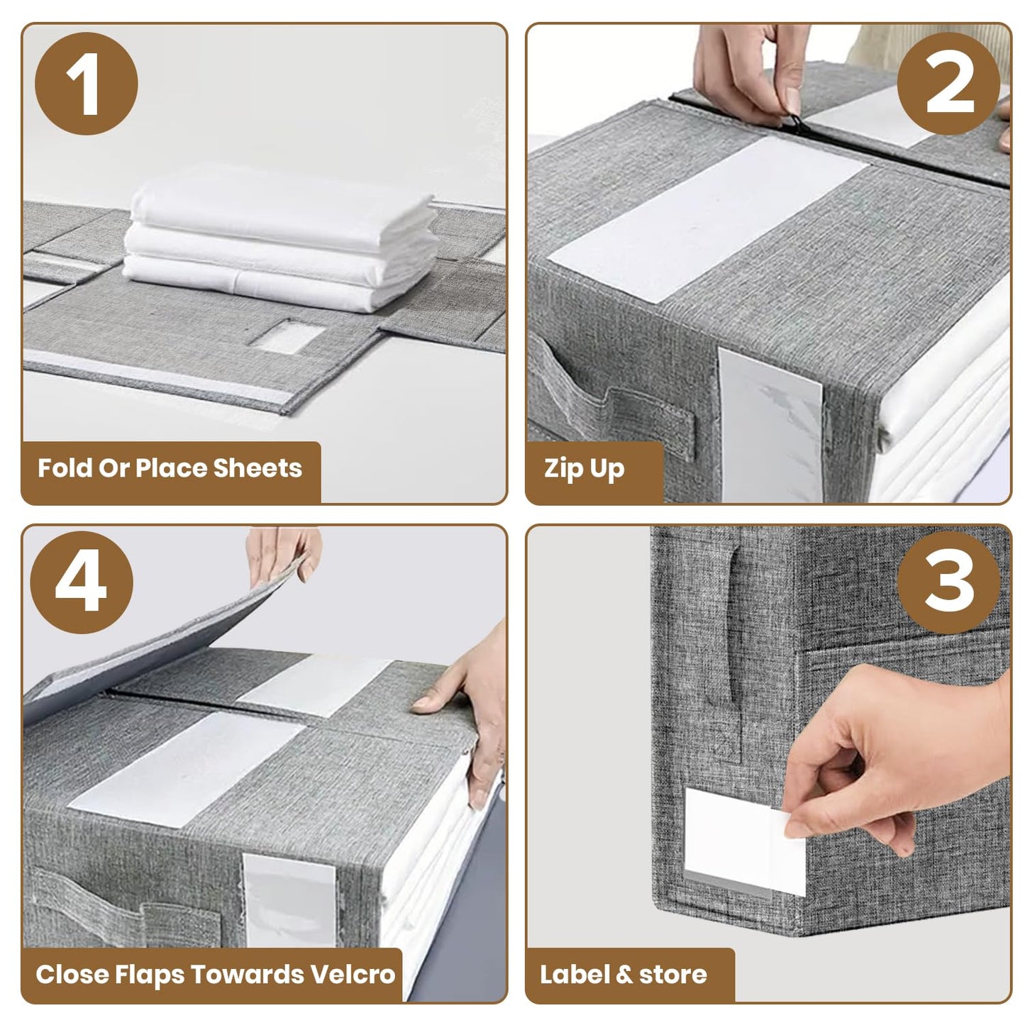 Slumber Sort Foldable Linen Closet Organizers And Storage - King,Queen and Twin Comforter, Blanket & Closet Storage - Extra Large Bedding container(Gray, 3 Pack)
