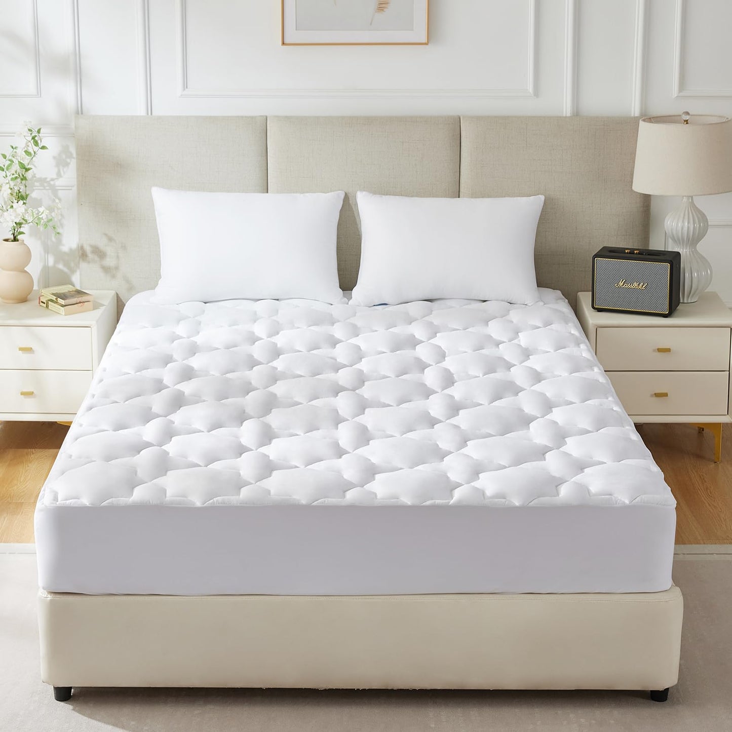 CozyLux Queen Mattress Pad, 450GSM Quilted Cooling Cotton Top Mattress Topper, Extra Deep Pocket Fits 8-21 inches, Oeko-TEX Certified, Plush Soft & Breathable Bed Pad (60"x80", White)
