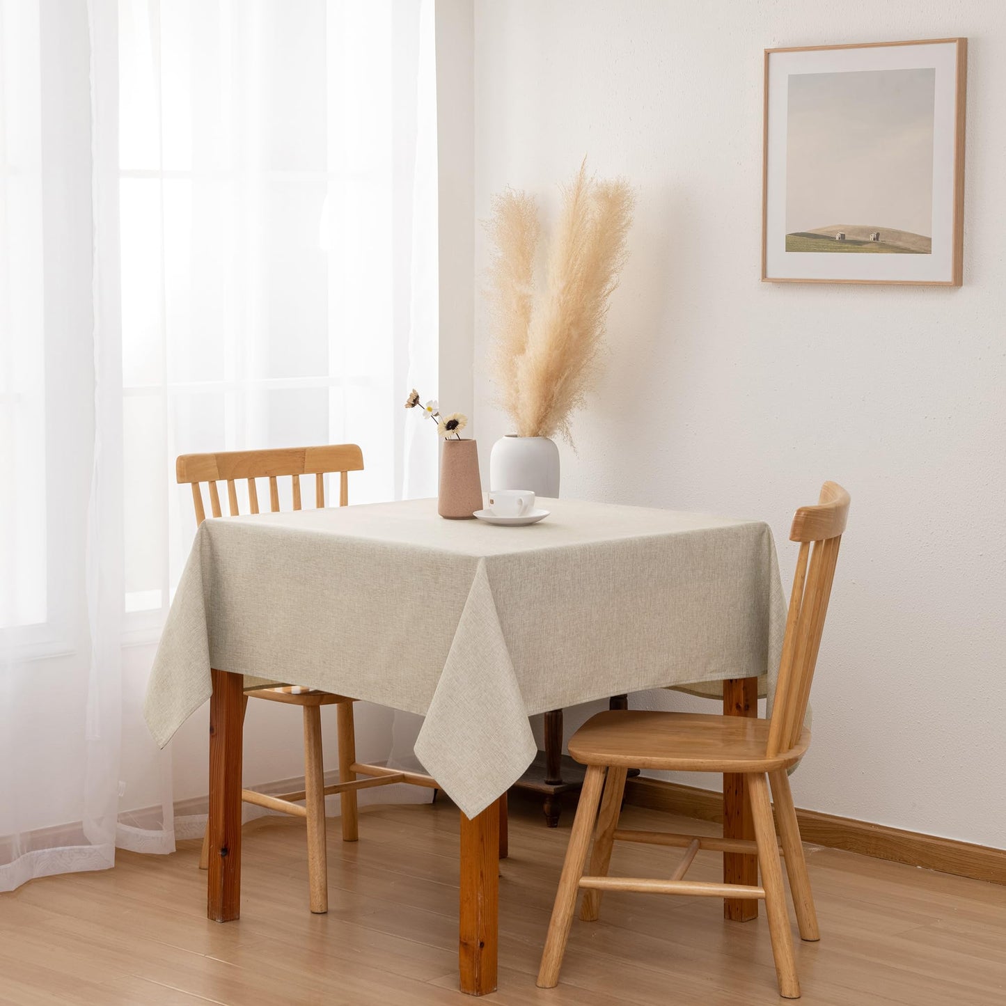 Hiasan Faux Linen Square Tablecloth - Wrinkle and Stain Resistant Washable Table Cloth for Kitchen Dining Room Holiday Table Cover for Party Dinner, Beige, 70 x 70 Inch