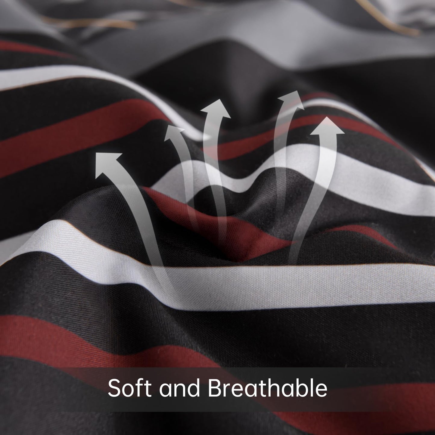 Luxudecor Black and Red Comforter Set Queen Size, 7 Pieces Stripe Geometric Bed in a Bag, Marble Comforter and Sheet Set, Soft Microfiber Complete Bedding Sets for All Seasons