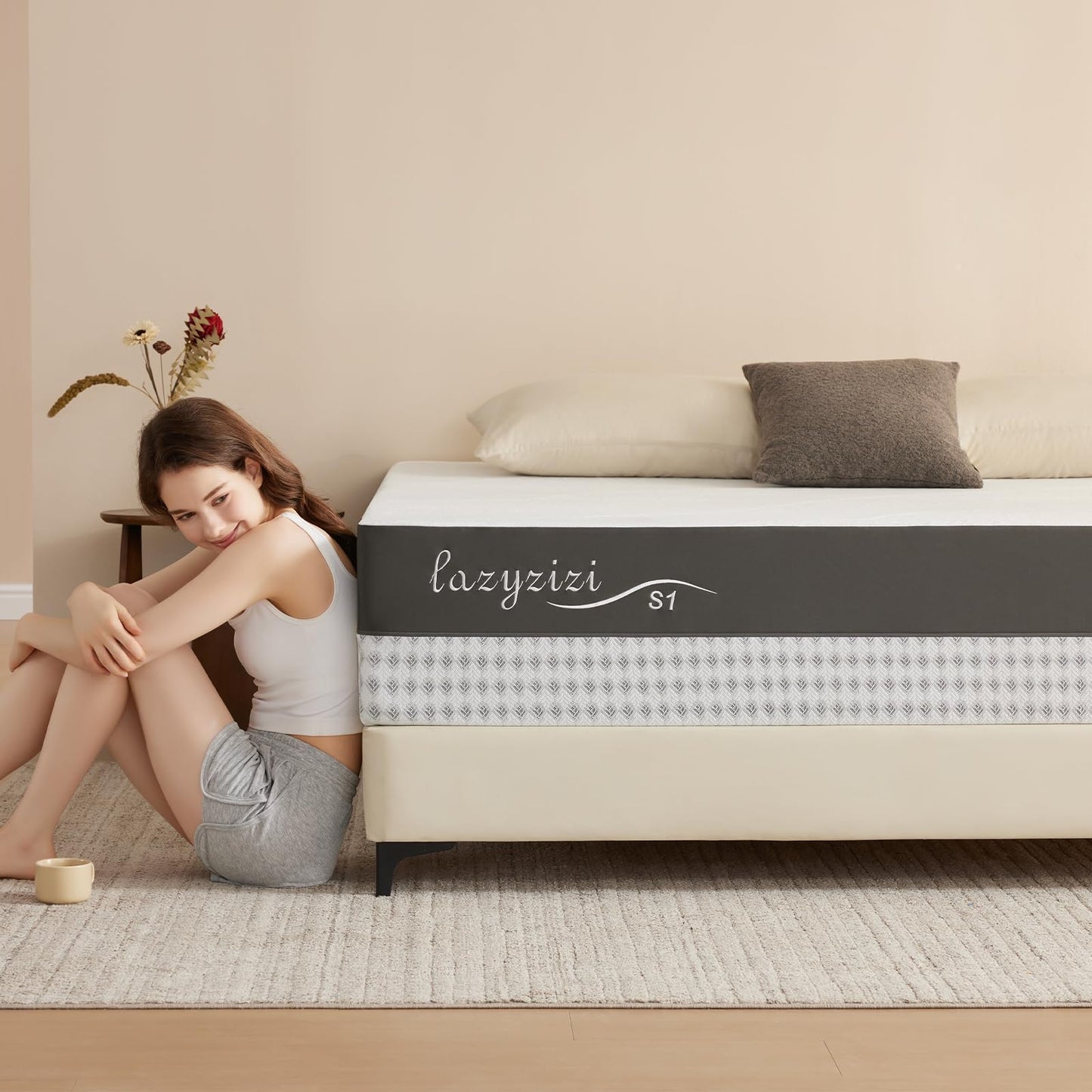 Lazyzizi King Size Mattress, Fiberglass Free Green Tea 10" Memory Foam Mattress, Gel Infused Cooling Foam, Back Pain Relief, Washable Cover, Medium Plush Feel with Motion Isolating