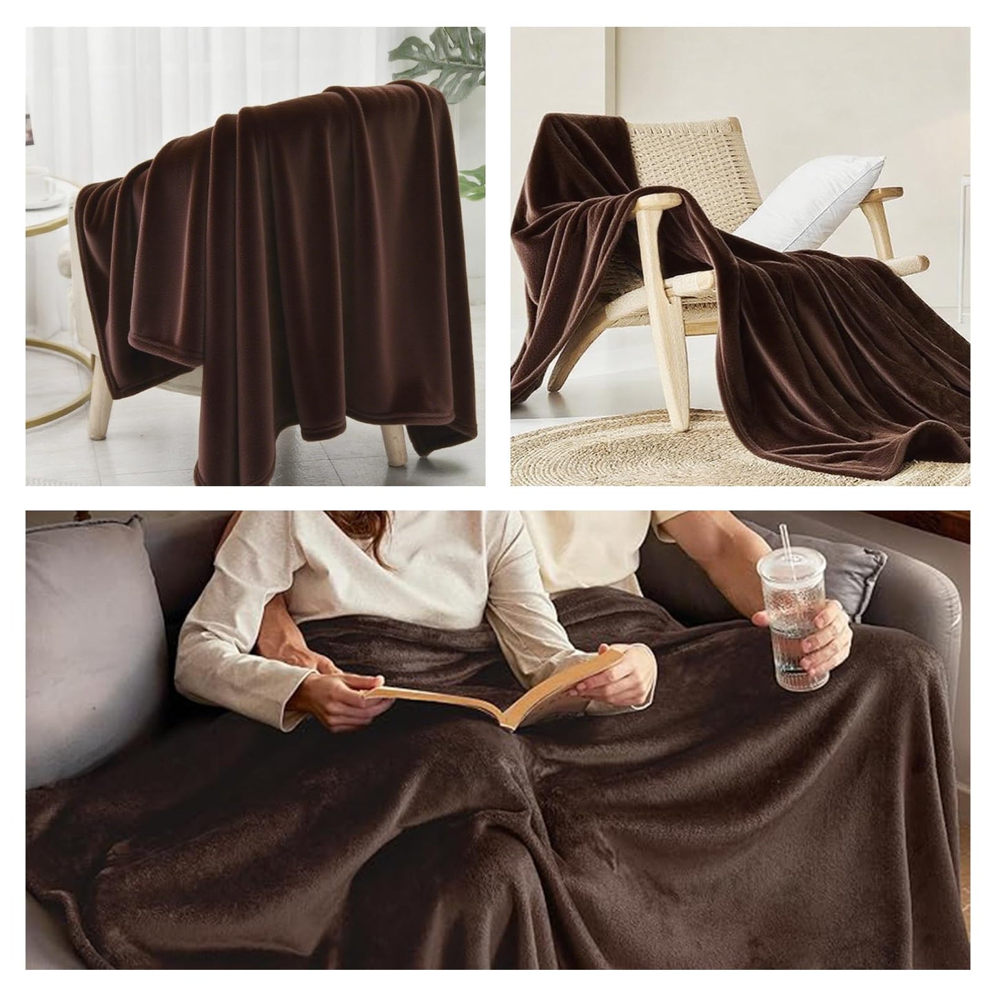 Primero Basics Plush Velvet Throw Blanket 66" x 90", Large Soft Warm Microplush Blanket for Couch & Bed, Cozy Fuzzy Winter Throw – Chocolate Brown