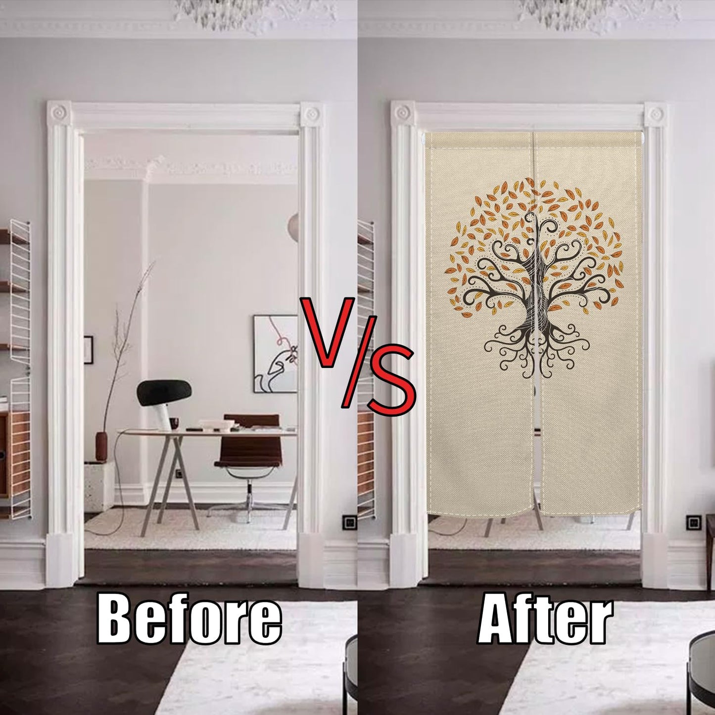 XMJJKUF Tree Japanese Noren Doorway Curtain Life Bohemia Style Printed Long Style Window Treatment Feng Shui Door Curtain Tapestry for Room Divider Kitchen Home Decorations,33.5"x 70.9"