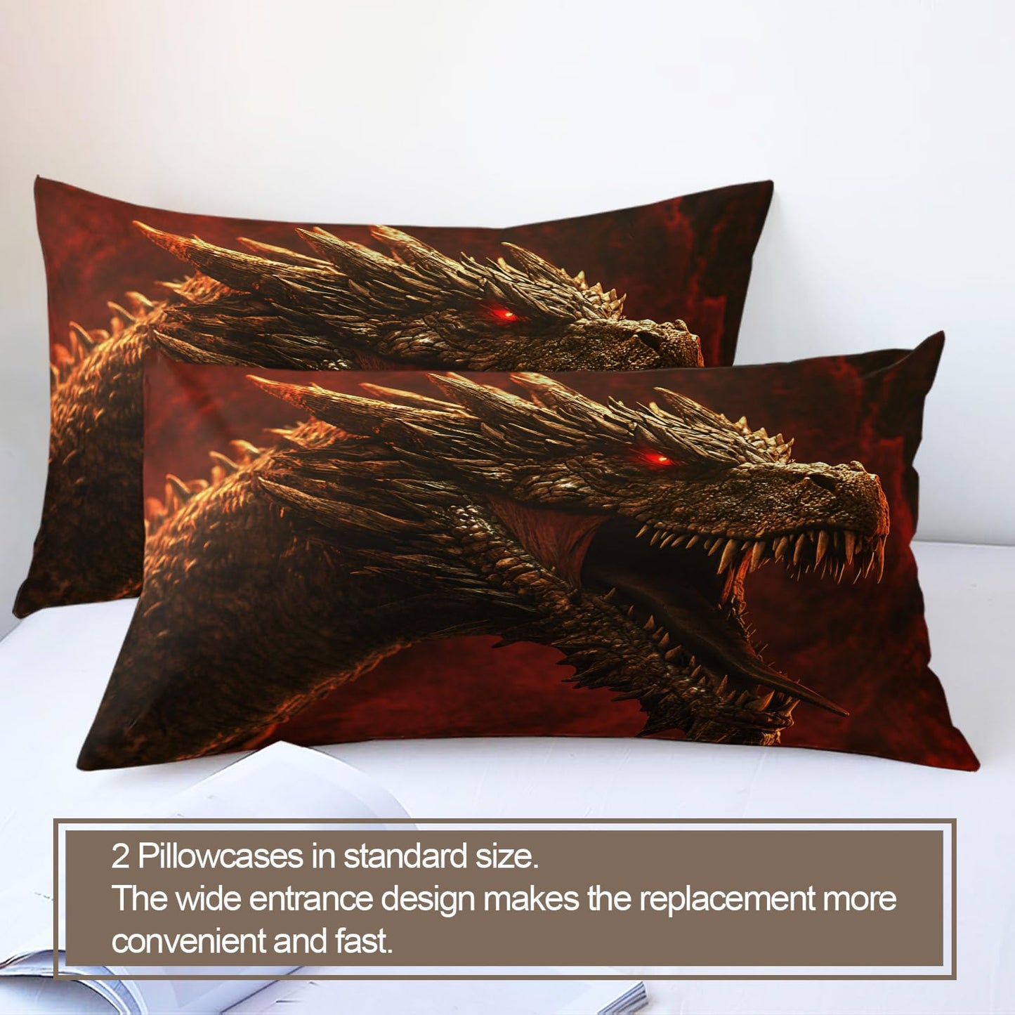 PAISUOQ Western Dragon Bedding Sets, Fantasy Animal Duvet Cover Queen, Evil Dragon Comforter Cover with Zipper Ties, 3 Pieces with 2 Pillowcases, Home Decor & Gifts