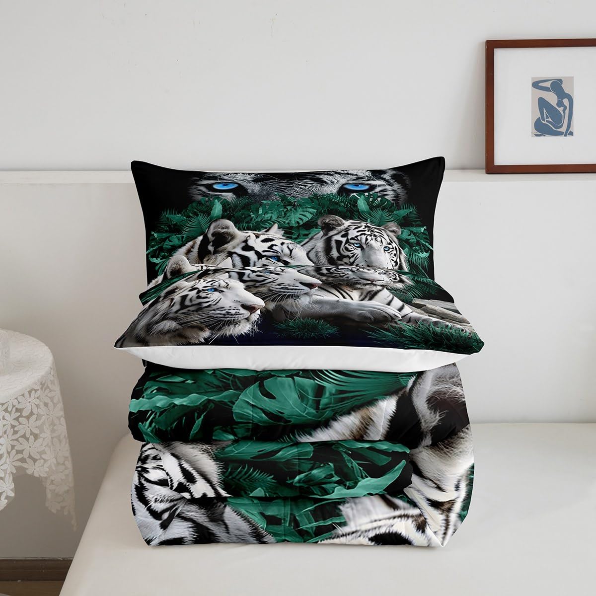 Feelyou Tiger Bedding Set Wild Animal Theme Pattern Comforter Set for Kids Adults Safari Cats Comforter Soft Wildlife White Tiger Decor Quilt Set Twin Size