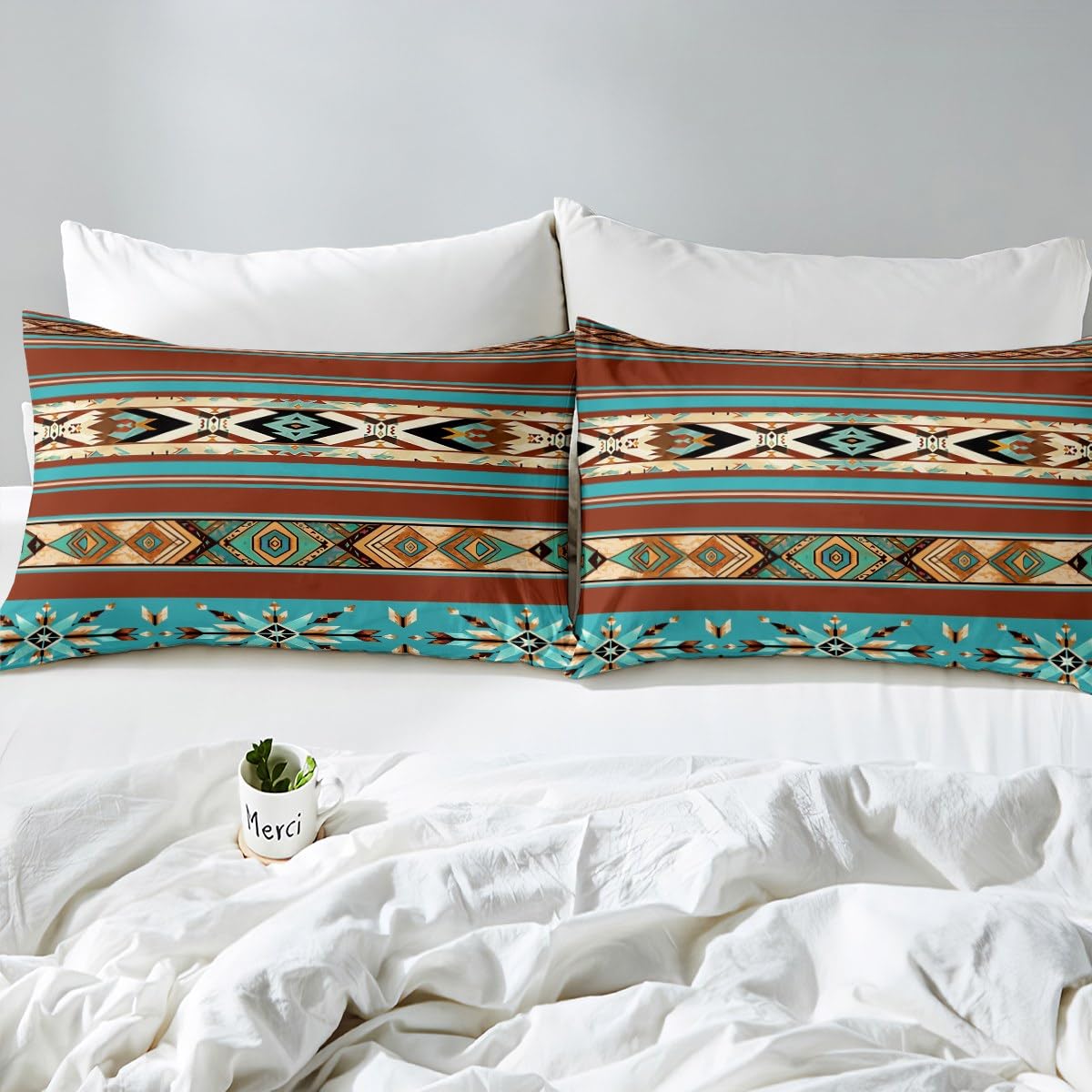 jejeloiu Southwestern Aztec Bed Sheets Sets Queen Size Kids Boys Girls Western Aztec Bedding Set Boho Bed Sheet Set with 16-Inch Deep Pockets Geometric Ethnic 4Pcs with 2 Pillow Cases