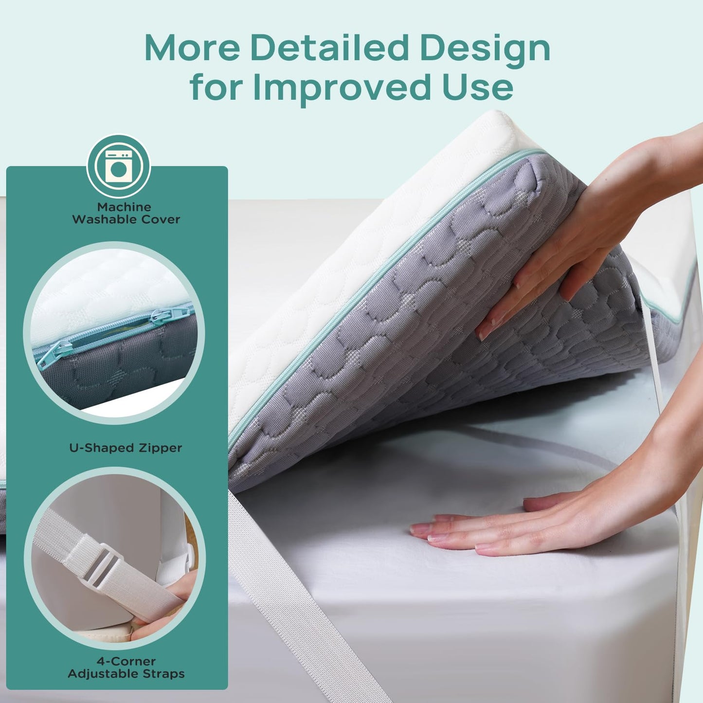 Releep 2 Inch Dorm Mattress Topper Twin Size, Memory Foam Mattress Topper for Back Pain Relief, Dorm Room Bed Topper with 2-Sided Breathable Cover, Ergonomic 5-Zone Design, Dorm Room Essentials
