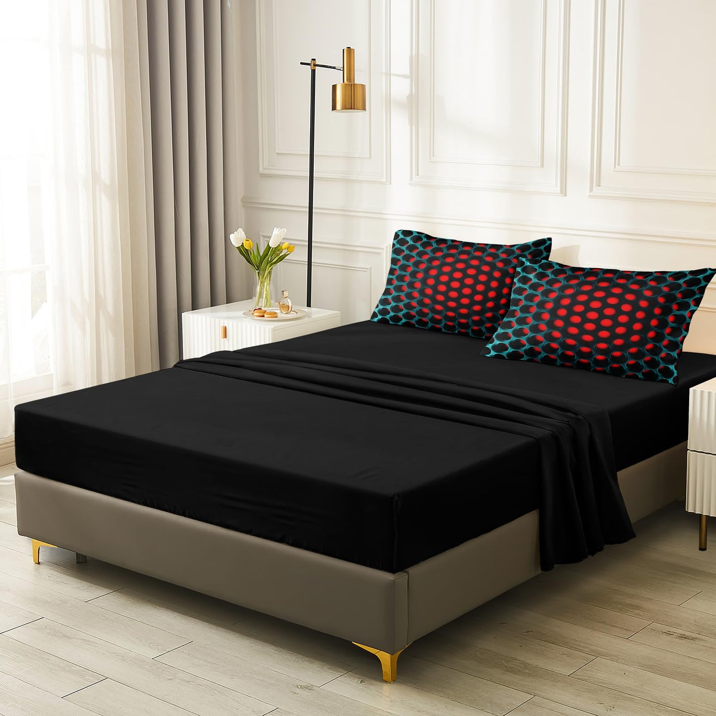 Bedbay Stereoscopic Bedding Set Red Green Honeycomb King Comforter Set 8 Pcs Geometric Bed Set with Sheets Colorful Neon Grid Bedding Quilt Set Soft Lightweight King Bed in a Bag for All Seasons