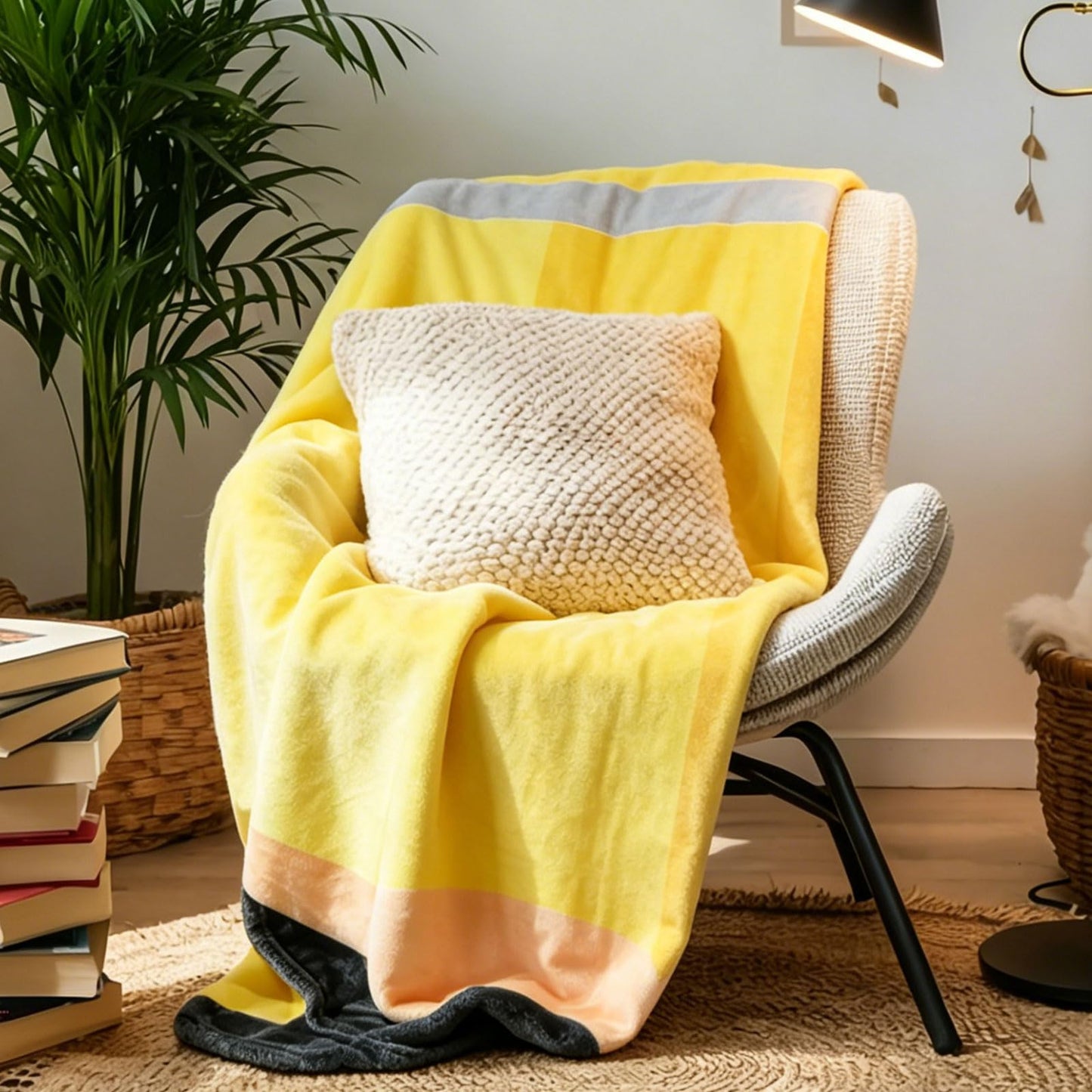 JarThenaAMCS Back to School Blanket Throw Blanket Soft Yellow Pink Pencil Plush Blankets for First Day of School Party Home Office Decor, 50 x 60 Inch