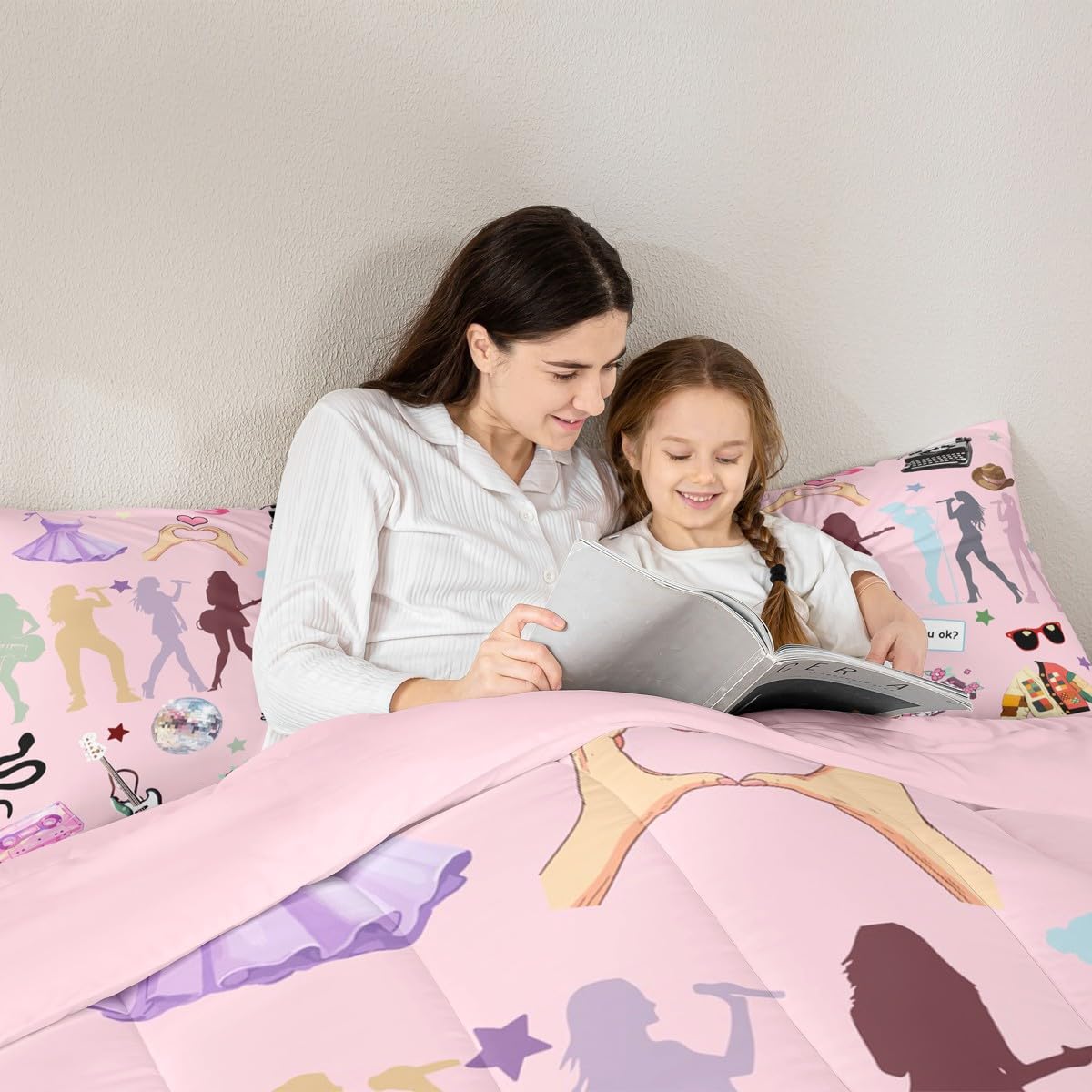 Erosebridal Pink Music Themed Bedding Set Full Girly Guitar Keyboard Comforter Set for Kids Boys Girls Disco Ball Snake Floral Bedding Comforter Sets Stylish and Modern Gifts Quilt Duvet