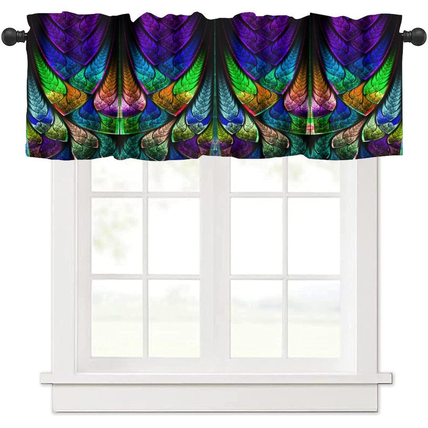BenYaSong Abstract Window Valance,Fractal Pattern in Stained Glass Style Blackout Window Valance for Home Kitchen Livingroom Coffee Room Window Valance 1 Panel 54x18inch