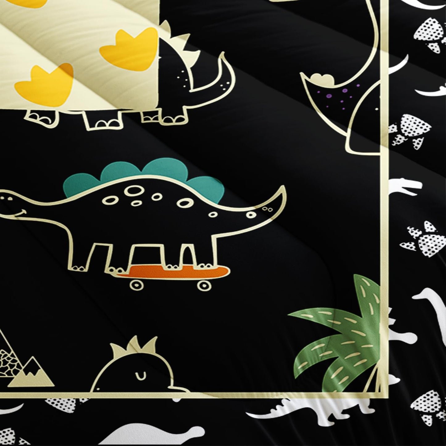 lneffble Kids Dinosaur Comforter Set Twin Size for Boys,Black Twin Size Dinosaur Bedding Sets for Boys with 1 Comforter with 2 Pillow Case