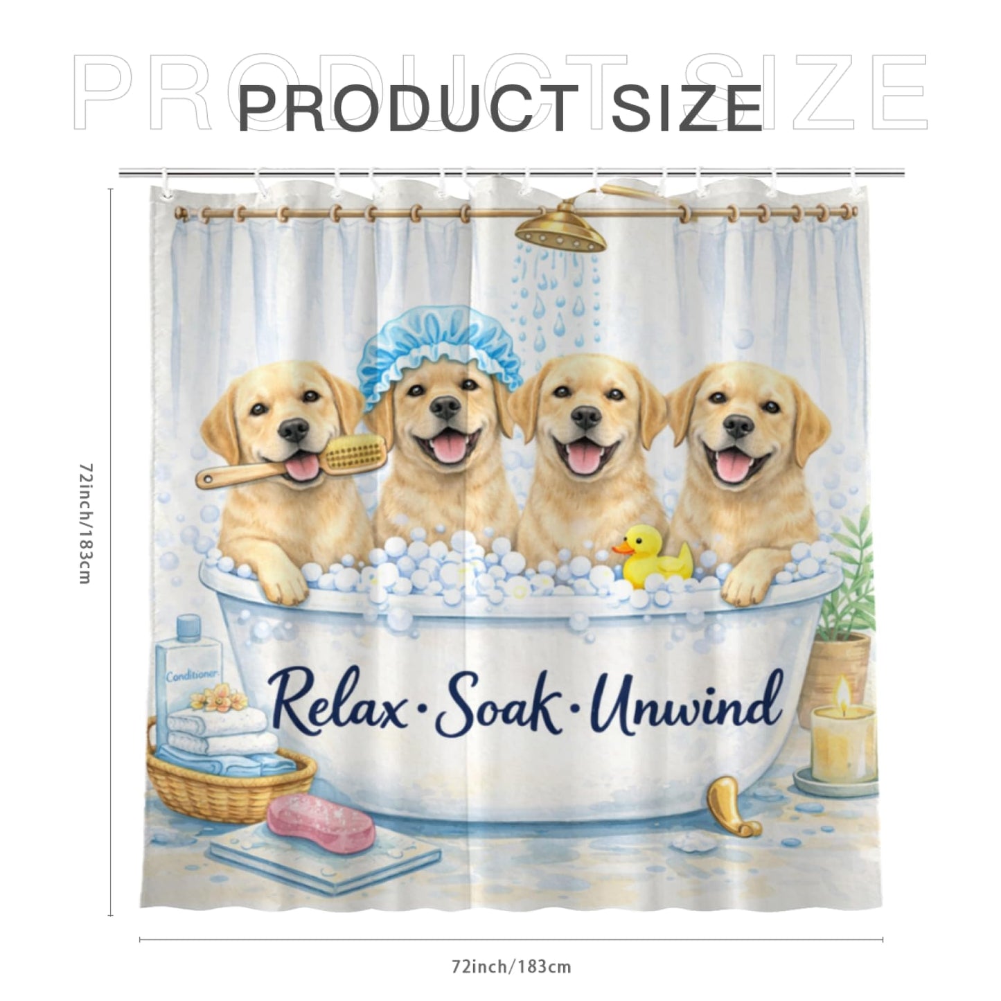 Wordatu Funny Labrador Retriever Bathtub Bath Curtain Cute Kids Pet Animal Bathroom Waterproof Shower Curtain 72x72 with 12 Hooks