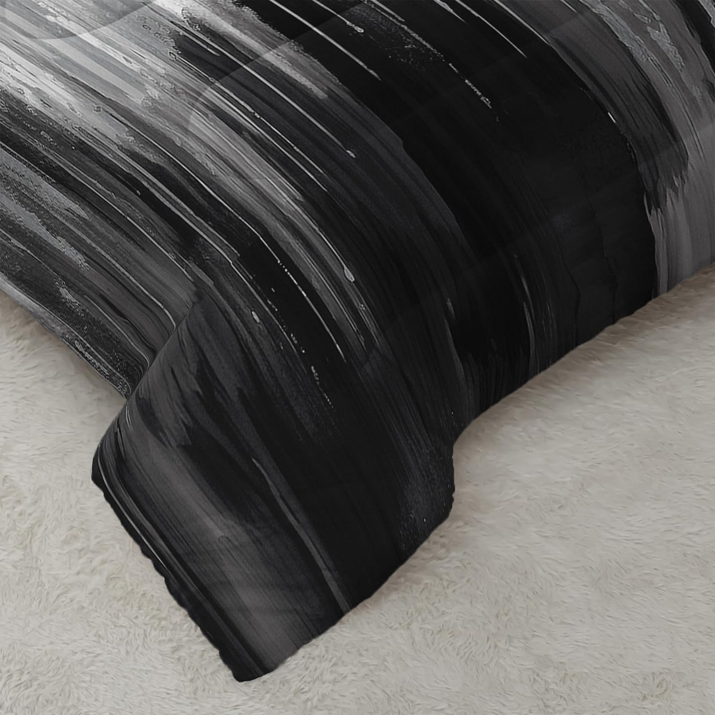 Nttopship Grey Black White Gradient Print Comforter Set Queen Size,Abstract Art Bedding Set,Patchwork Printed Quilted Set for Teens Adult,with 1 Comforter and 2 Pillow Case