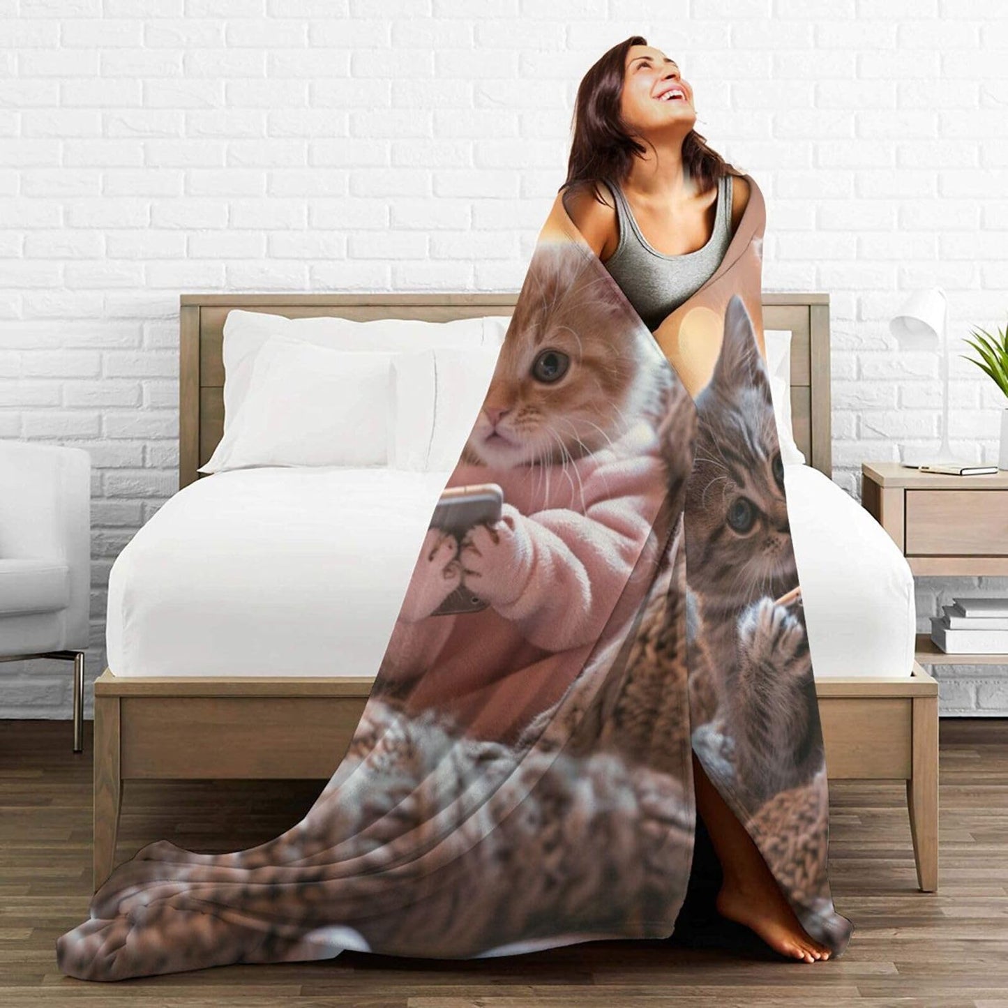 Qycazzw Adorable Cat Blanket Gifts for Women Girls Kids, Cute Kittens Throw Blankets, Soft Cozy Flannel Throws for Sofa Couch Bedroom Decor 50x60in