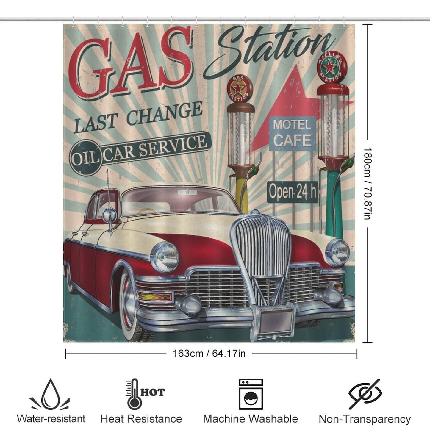 TFOSO Vintage Car Shower Curtain,Old Antique Car Classic Parking Fabric Bathroom Shower Curtain Set with Hooks 66x72in(168x183cm)