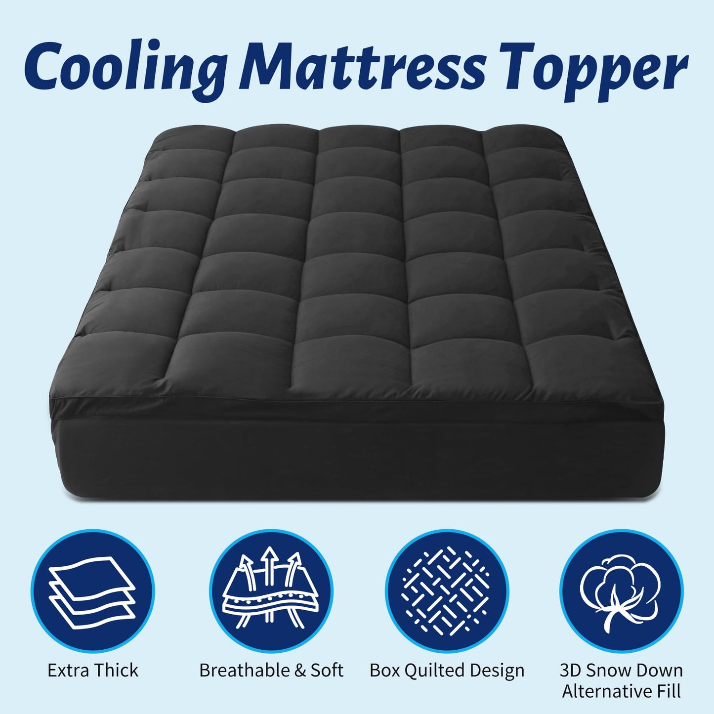 Thick Mattress Topper Full with Deep Pocket, Extra Pillow Top Mattress Pad, Breathable & Cooling Mattress Cover, Fits 8-21 Inch, Soft Support for Back Pain Relief, Mattress Protector (Full, Black)
