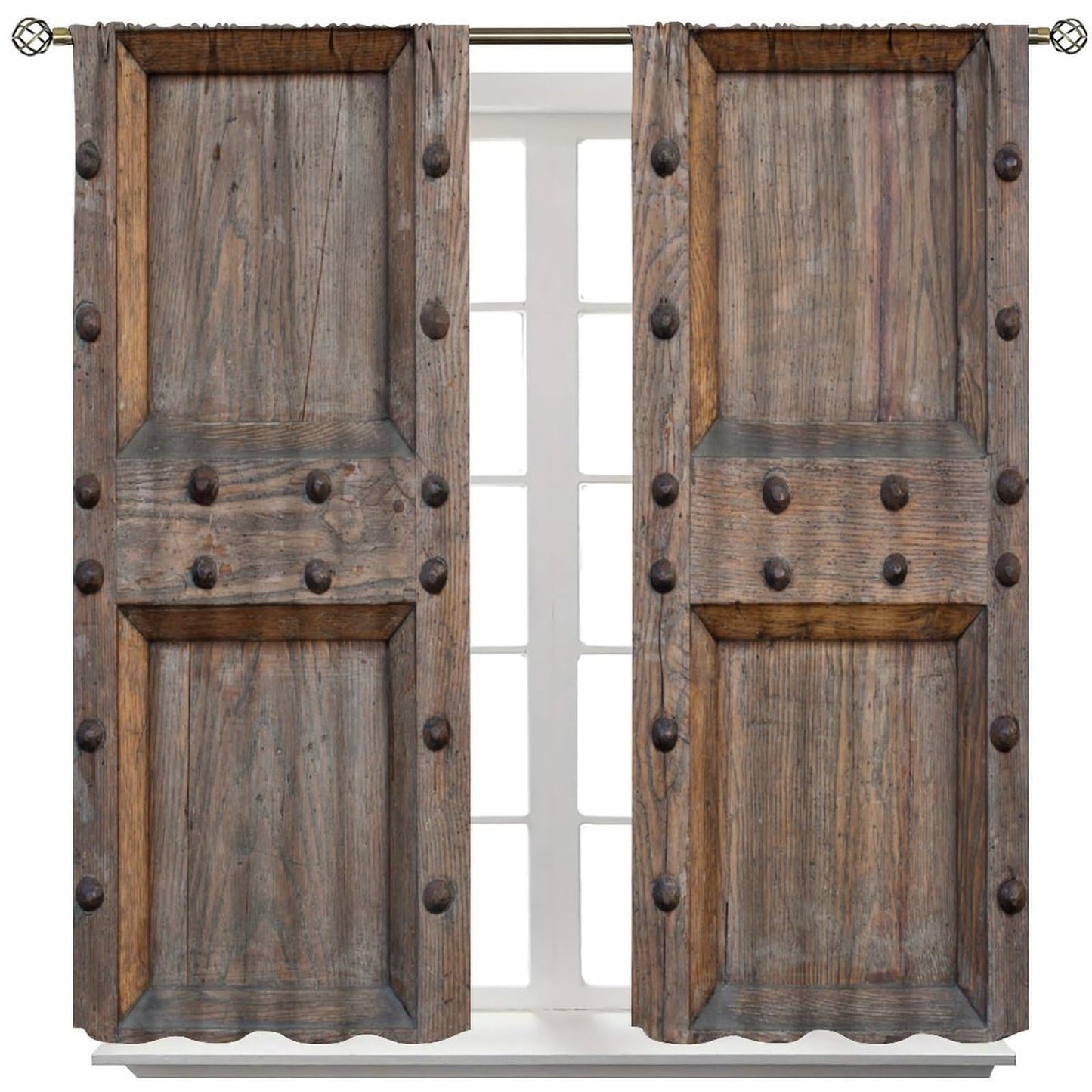 Nanacur Vintage Wood Door Curtains, Rustic Wooden Barn Farmhouse Home Rod Pocket Window Treatment for Bedroom Living Room Kitchen Drapes 41" W X 45" L (No Blackout)