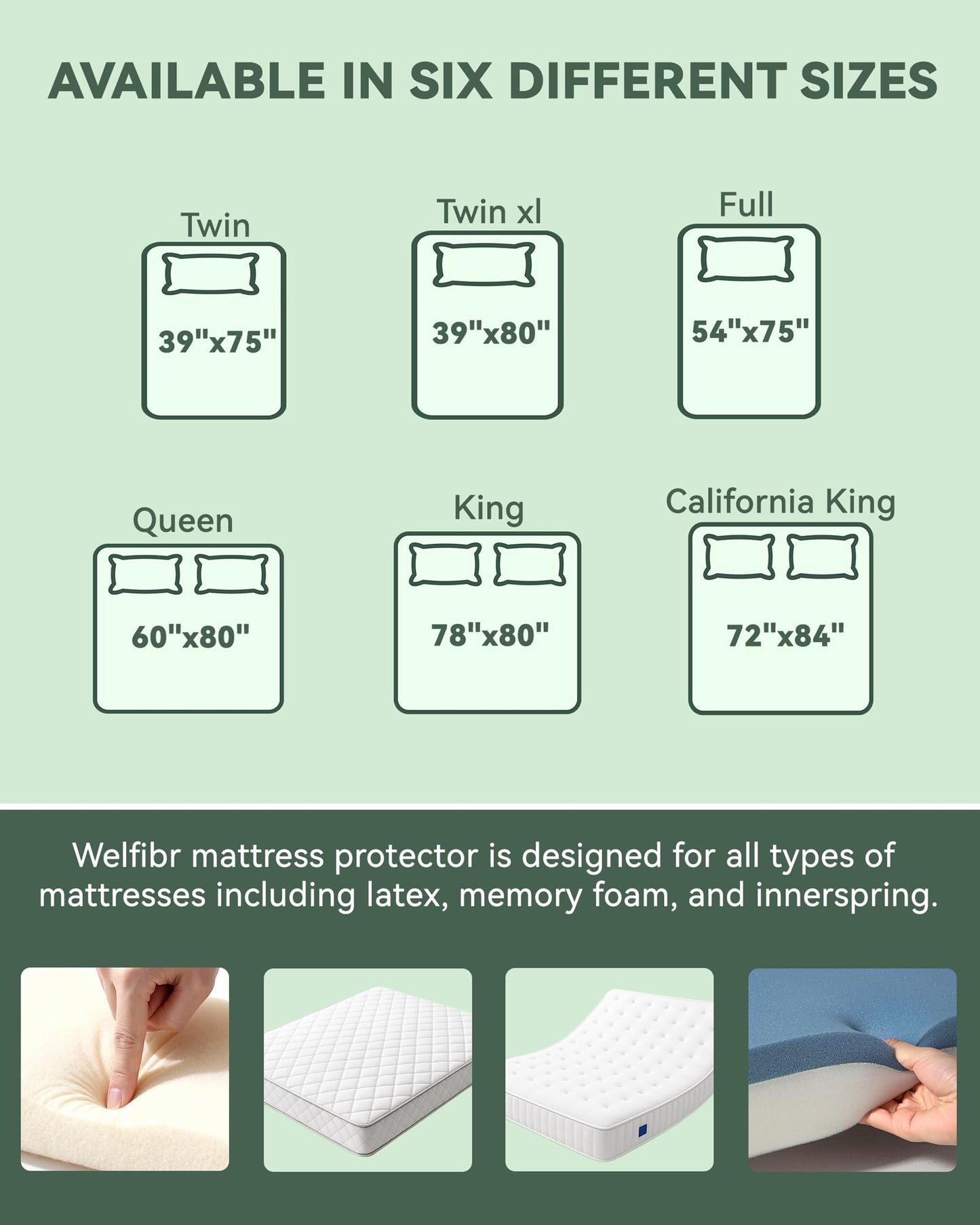 Welfibr Mattress Protector Waterproof 15% Viscose from Bamboo Cooling Cover for Hot Sleepers 3D Air Fabric Breathable Noiseless Soft Bed Cover for 6-18" Deep Pocket Adults, Incontinence Twin