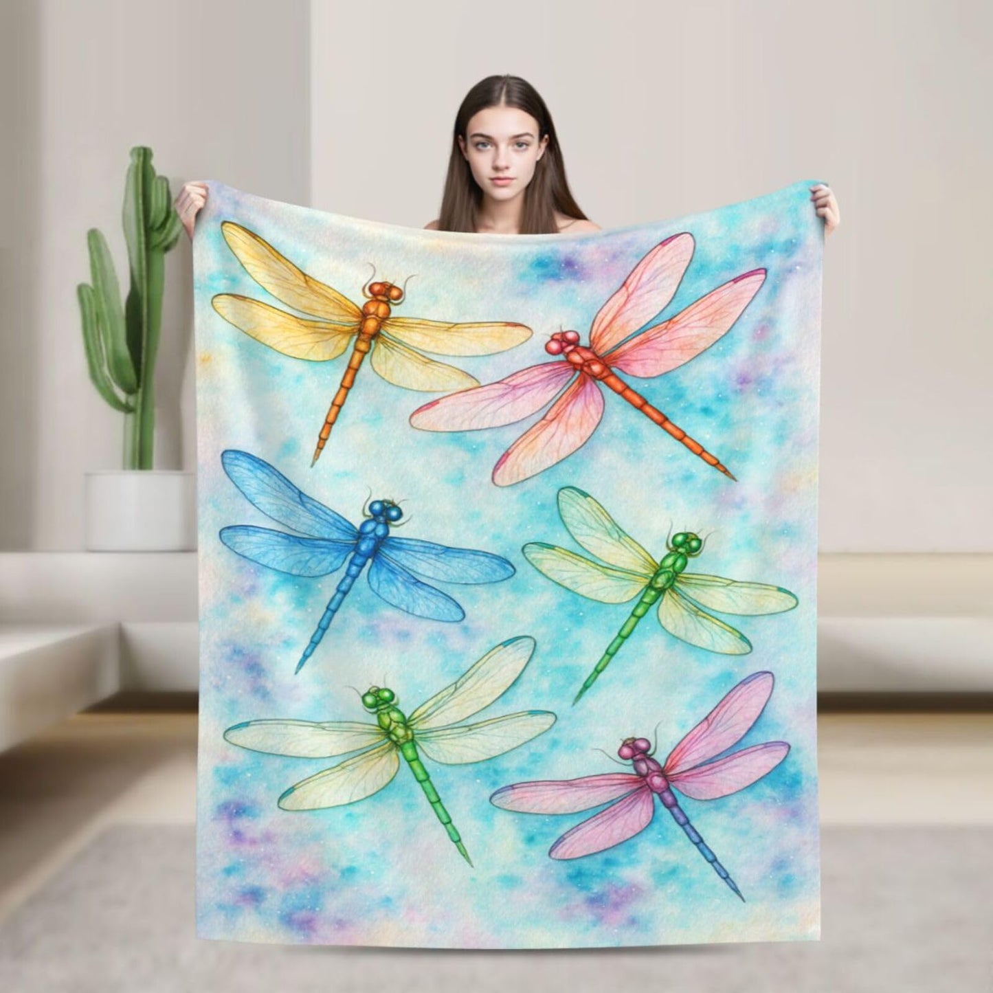 Dragonfly Blanket Dragonflies Theme Throw Blanket Soft Cozy Fleece Fuzzy Plush Flannel Blankets Gifts for Women Girls Adults Kids 50"X40"