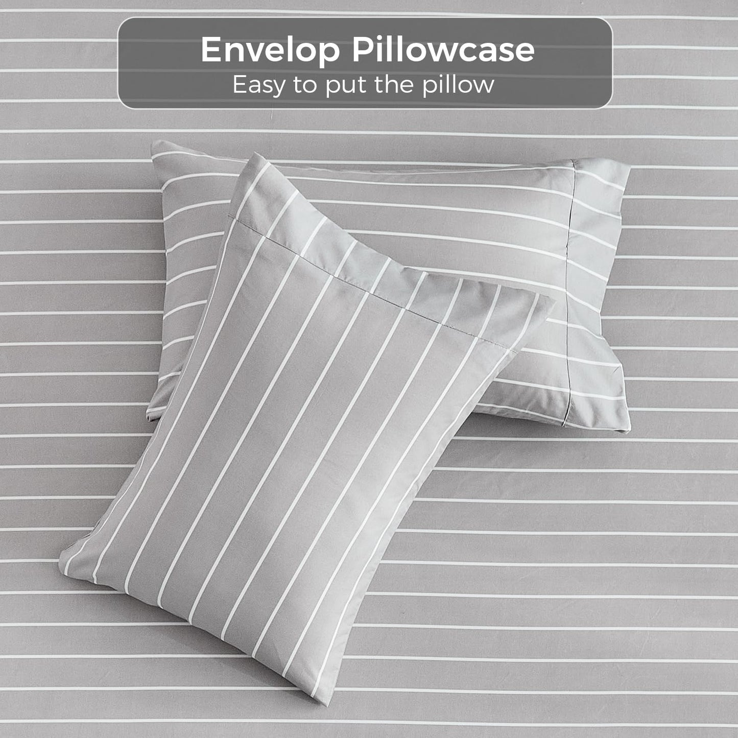 Tokokimo Gray Stripe Sheets Set King Size, 16 inches Deep Pocket Fitted Sheet, Flat Sheet & Envelope Closure Pillowcases, Soft Breathable Microfiber Sheet Set 4-Piece, Gray and White