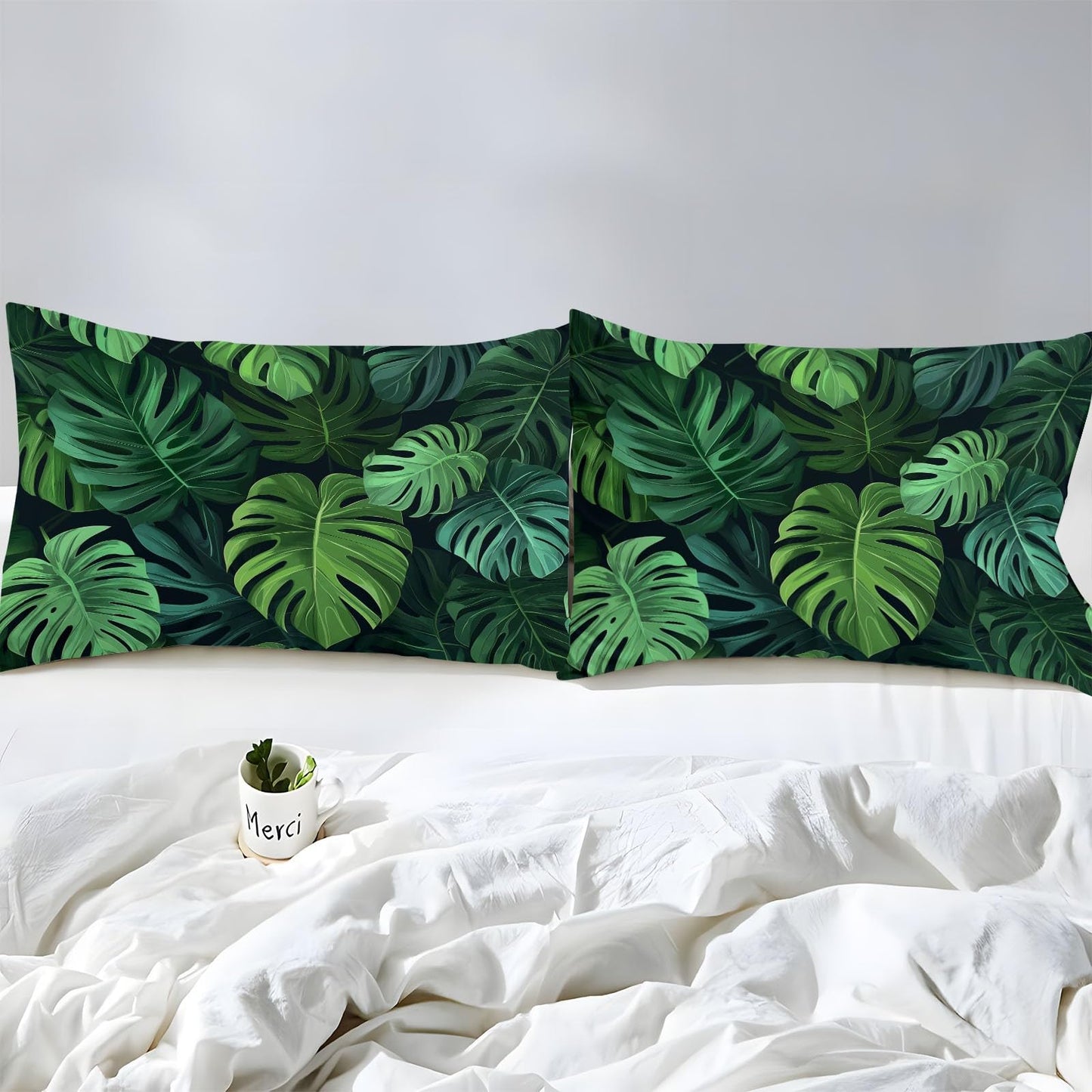 Plant Palm Leaves Sheets King Ultra Soft Bed Sheets, Plant Tropical Monstera Printed Sheet Set, Microfiber 16" Deep Pocket Sheets 4 Piece, Elegant Comfort Luxury Soft Bed Sheet