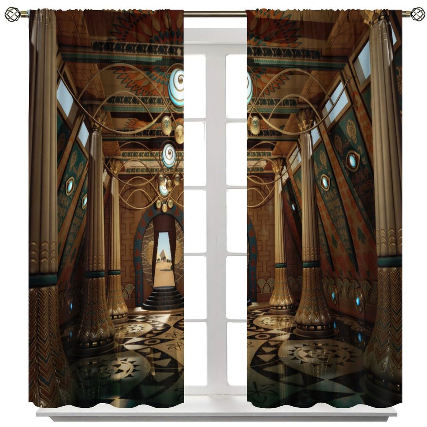 Brown Retro Architectural Curtains,Retro Style Darkening Window Treatments for Bedroom Living Room Home Décor Drapes 2 Panel Sets Total Size 42" x 45"